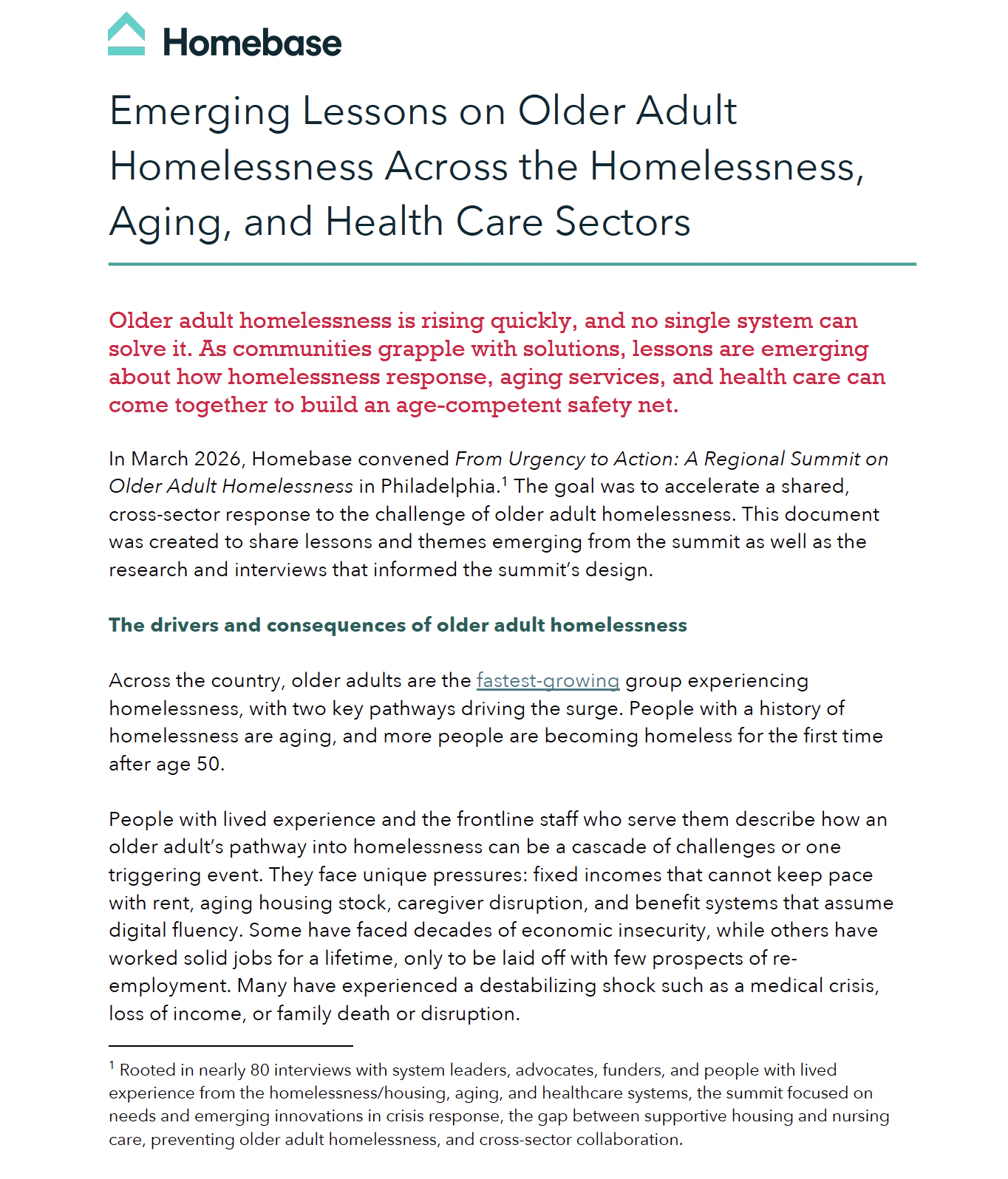 Emerging Lessons on Older Adult Homelessness Across the Homelessness, Aging, and Health Care Sectors