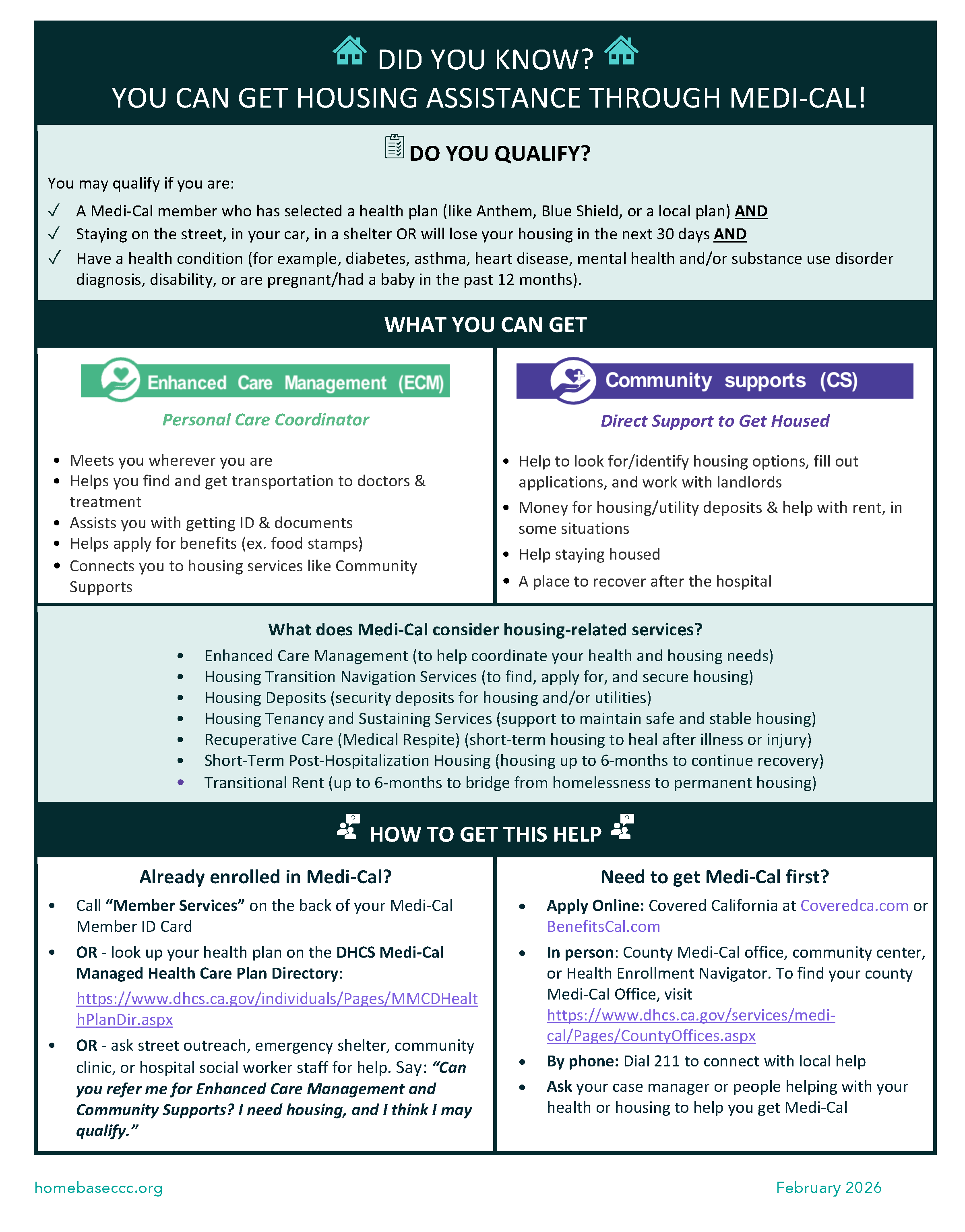 Flyer with info about how to Access Housing Assistance through Medi-Cal