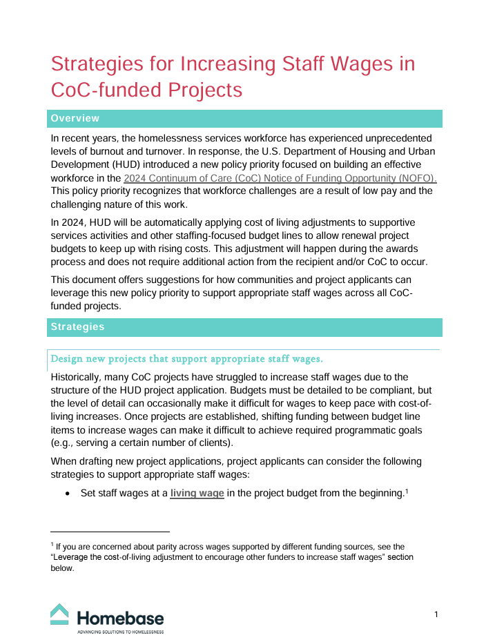 Strategies for Increasing Staff Wages in CoC-funded Projects