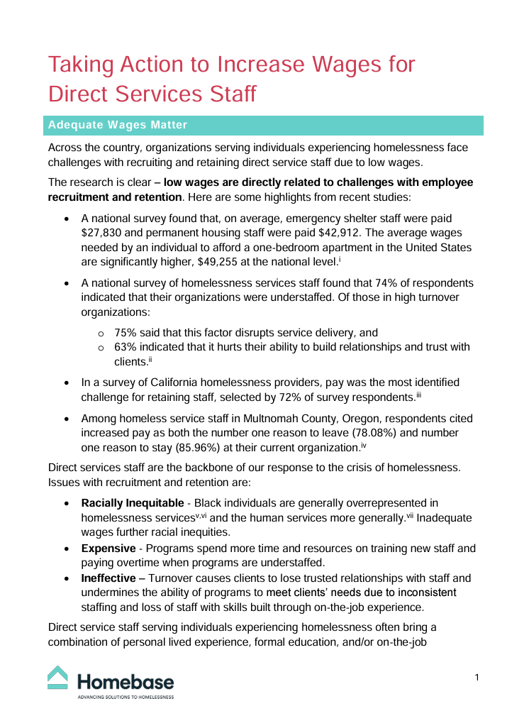 Taking Action to Increase Wages for Direct Services Staff