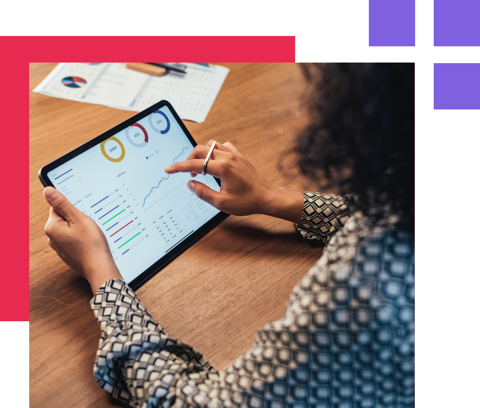 woman with tablet working on data visualization