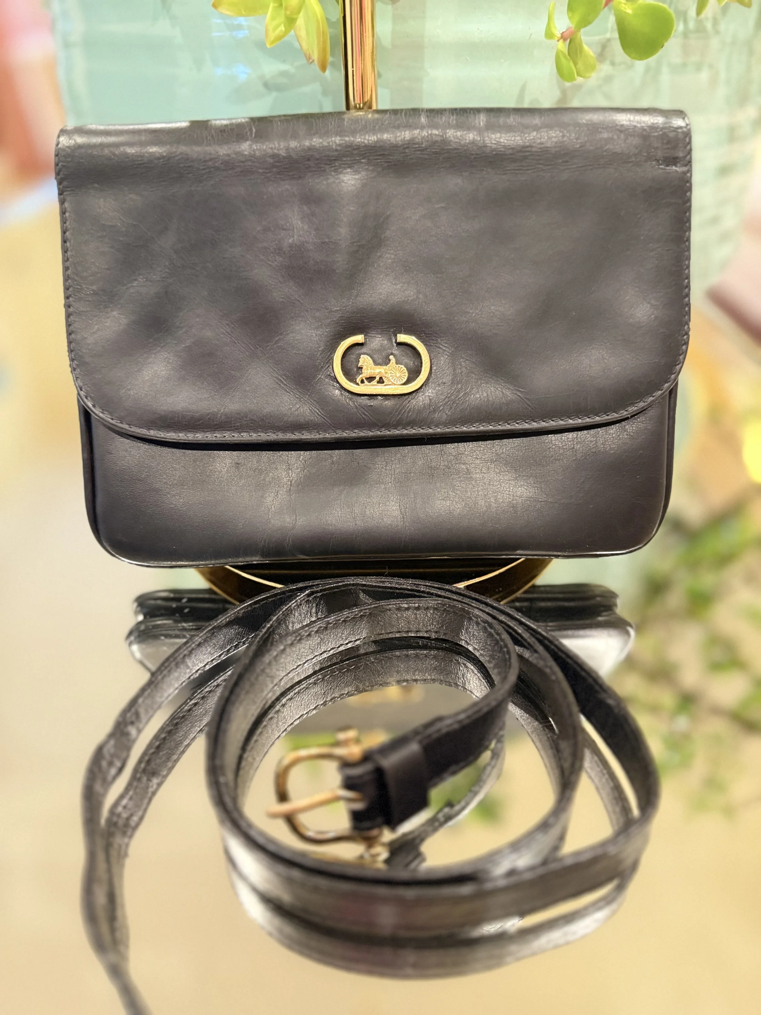 Vintage CELINE Horse Carriage (Sulky) Leather Shoulder Bag (Black)