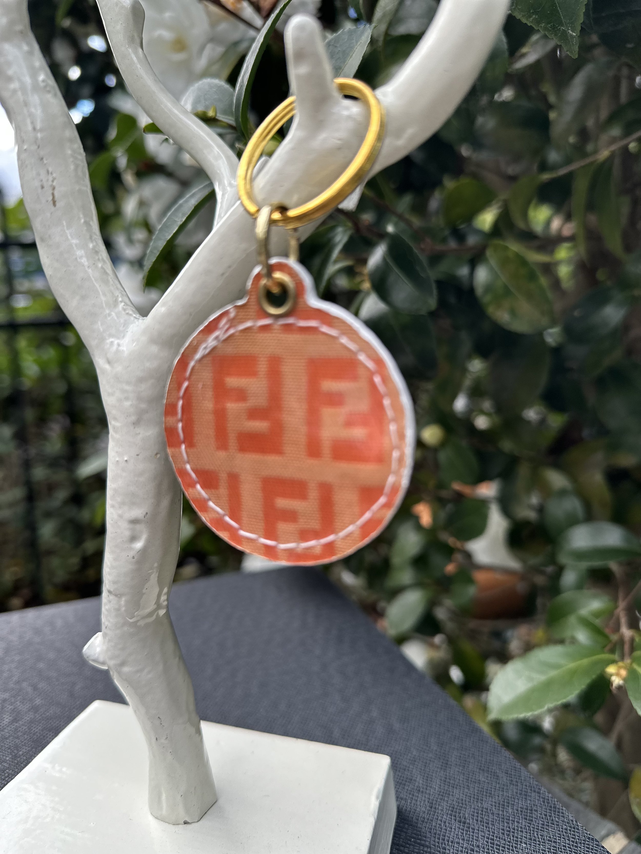 FENDI Repurposed White Circle Keychain