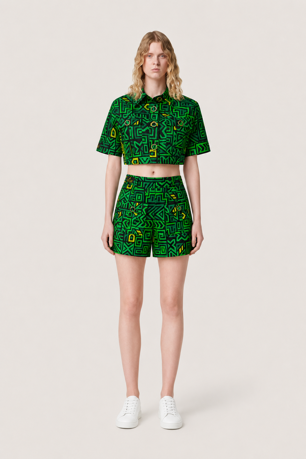 Akolee House Code Cropped Shirt - Emerald
