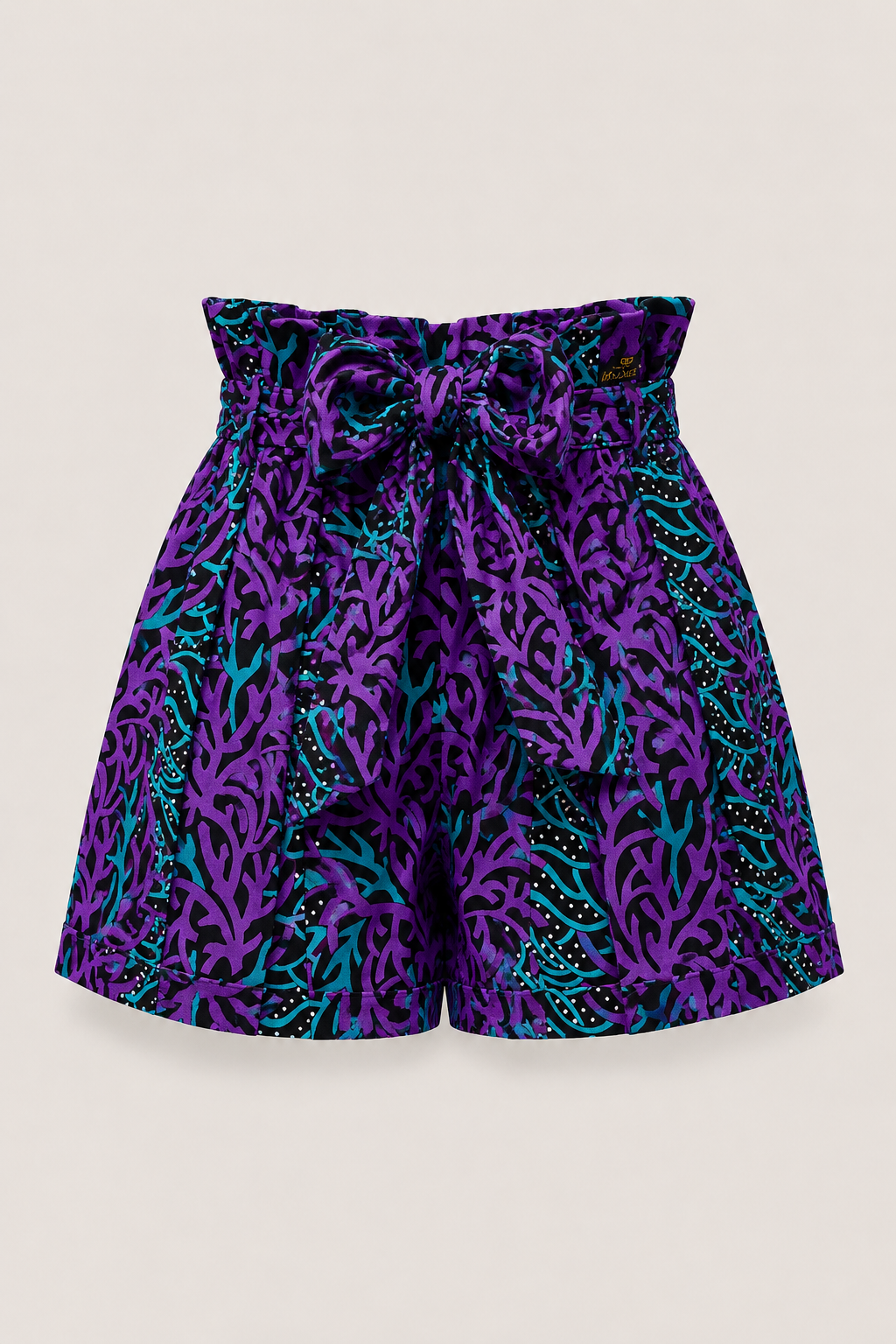 Akolee Midnight Reef Pleated Paper-Bag Shorts