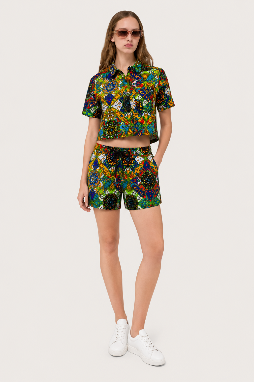 Akolee Mosaic Oasis High-Low Cropped Shirt