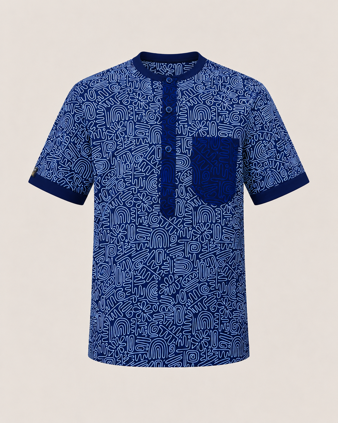 Akolee Indigo Band-Collar Shirt