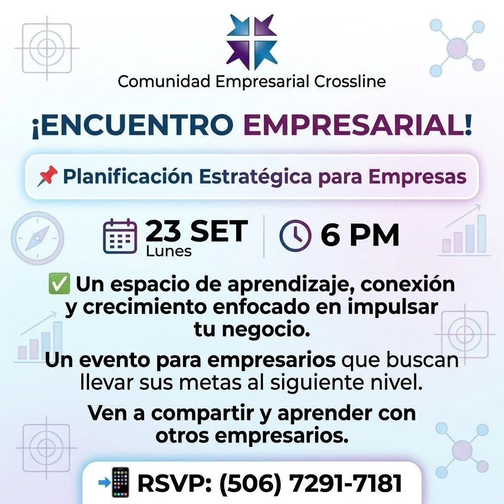 La estrategia abre puertas. 🚀

Acompa&ntilde;anos este 23 de septiembre y conect&aacute; con otros empresarios que tambi&eacute;n est&aacute;n construyendo con prop&oacute;sito.

📲 Confirm&aacute; tu asistencia a nuestro Whatsapp Crossline CR