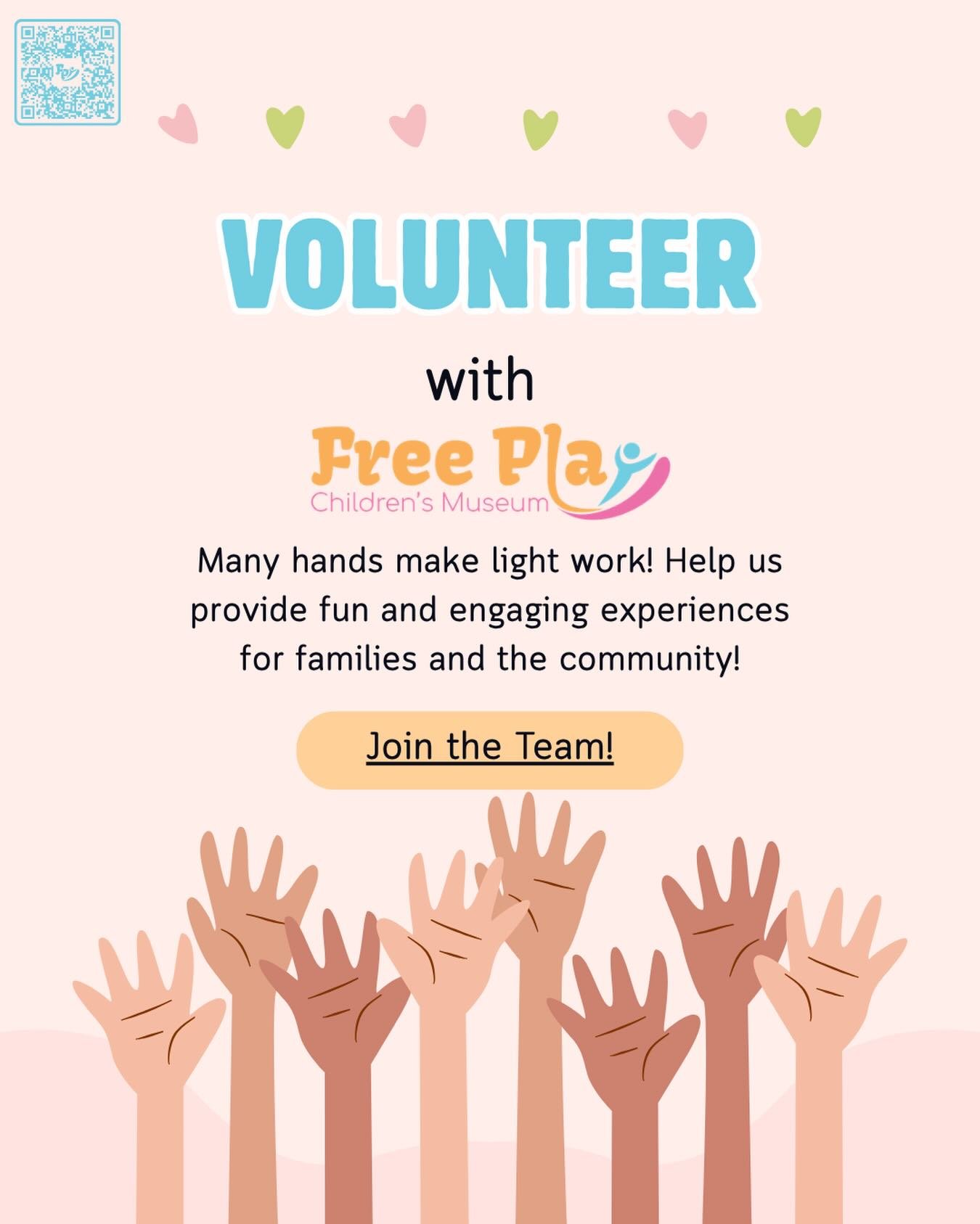❗️VOLUNTEERS NEEDED❗️
Help us create exciting and engaging opportunities for kids, families, and the community to connect through play! Join the most fun team to volunteer with while also creating impact in your community!🥳🥳🥳
&mdash;
Fill out the 