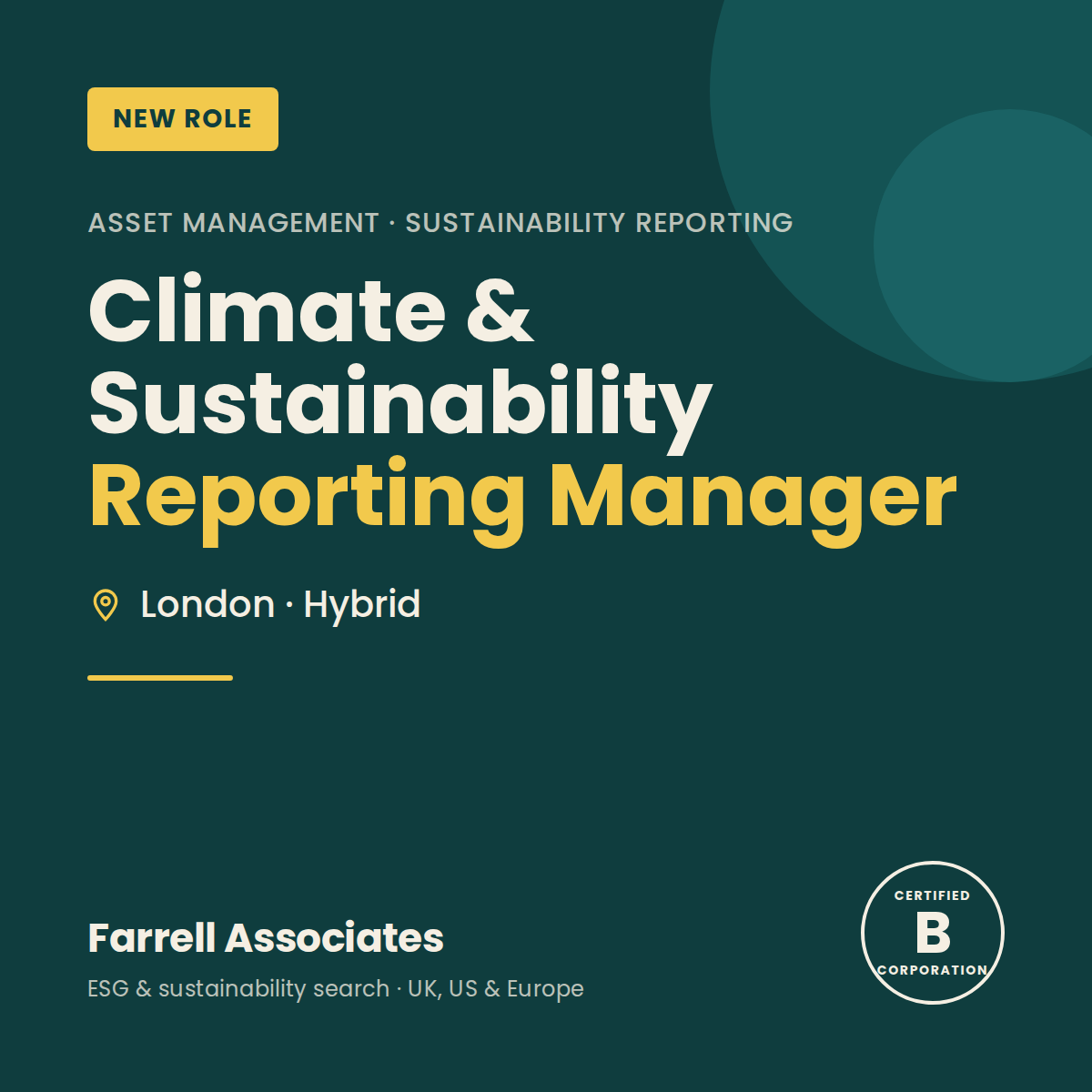 Climate &amp; Sustainability Reporting Manager – London