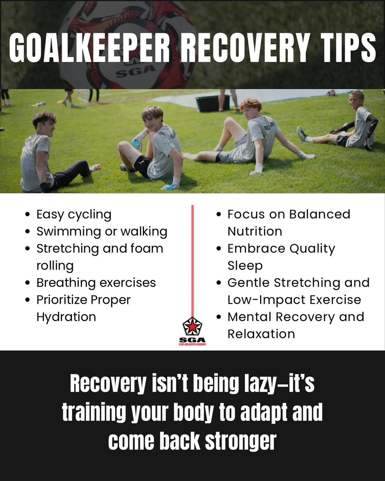 Check out more on our website--link here and in bio. #goalkeeper #goalkeeperrecovery #soccertraining https://www.stargoalkeeper.com/shotstoppers-blog/posttrainingrecovery