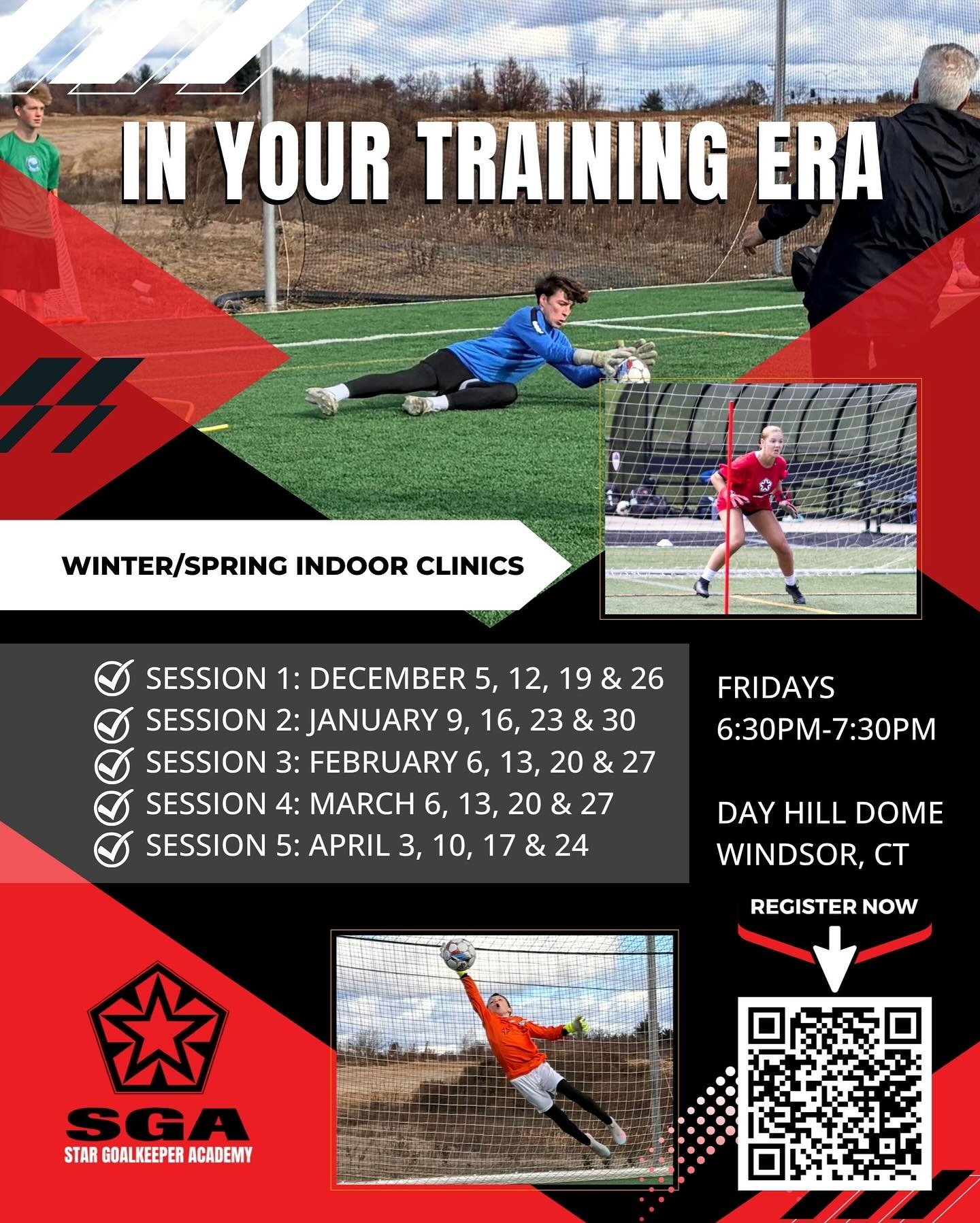 Time to lock in your elite SGA Winter and Spring #goalkeepertraining . Experienced coaching staff ✅ Top-notch facility @dayhilldome ✅ and proven goalkeeper methods ✅. Book more than one session and automatically receive $50 off the rest of your sessi