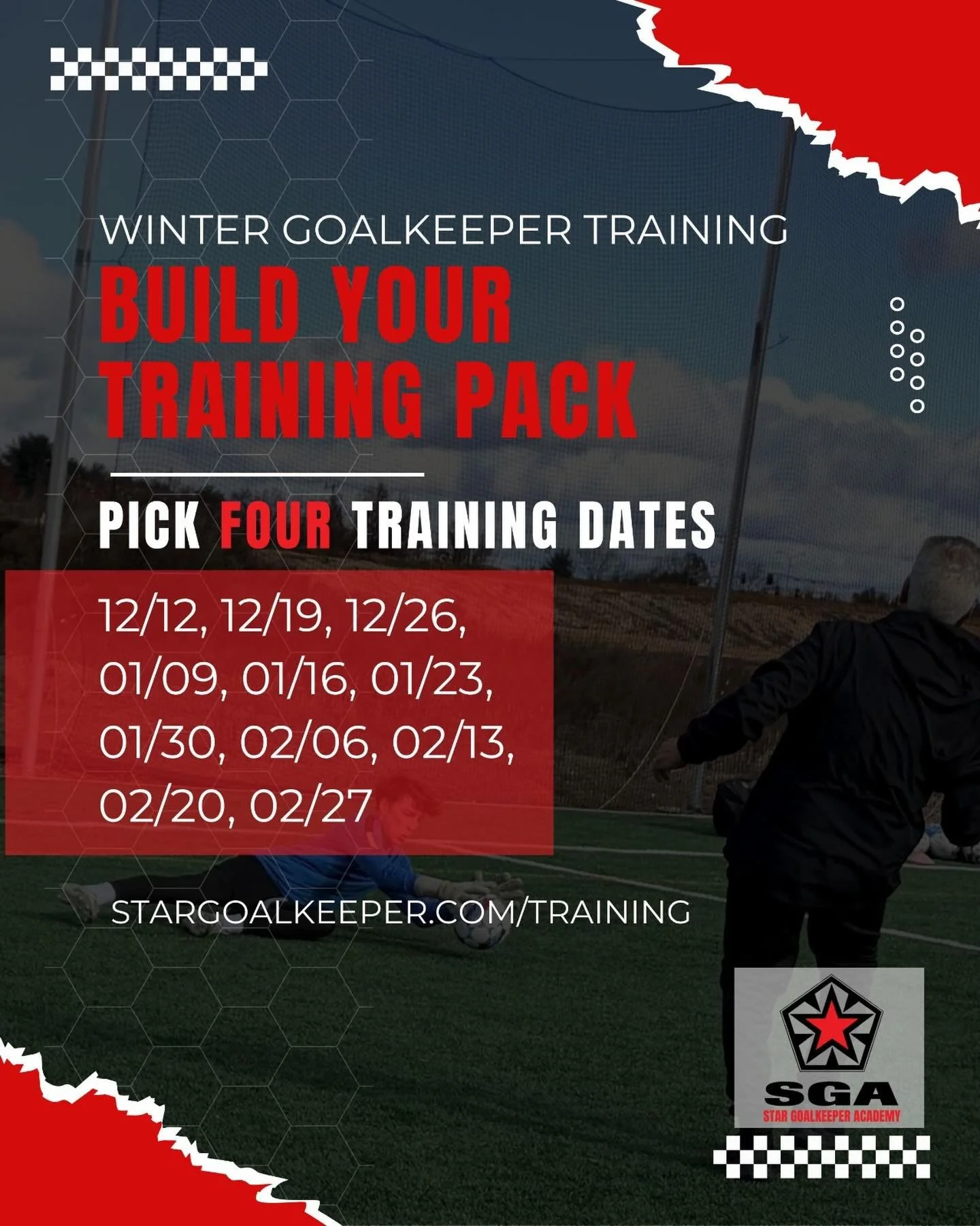 Build the GK Winter Training schedule that work best for you! Pick four (or more!) and keep the momentum. Register at stargoalkeeper.com/training