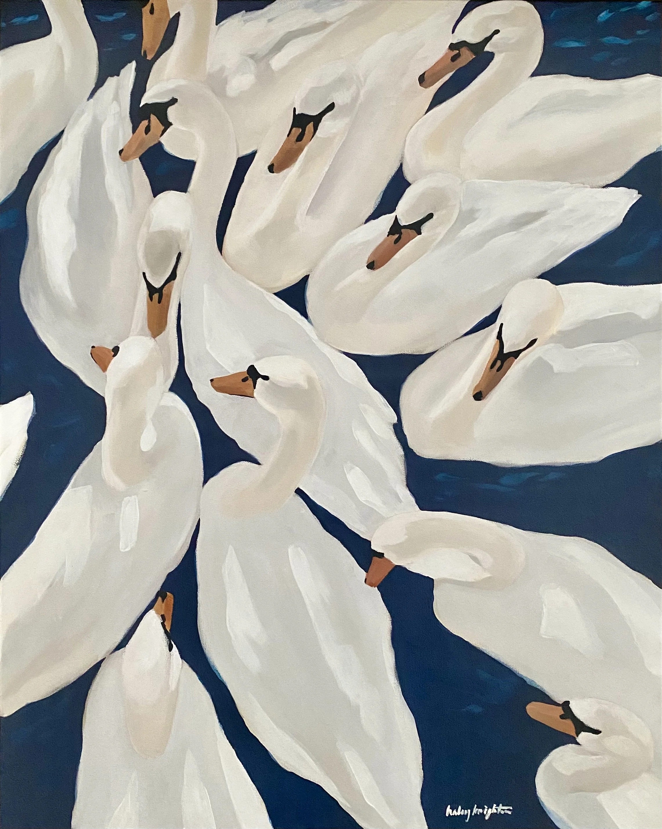 An image of a painting of swans.