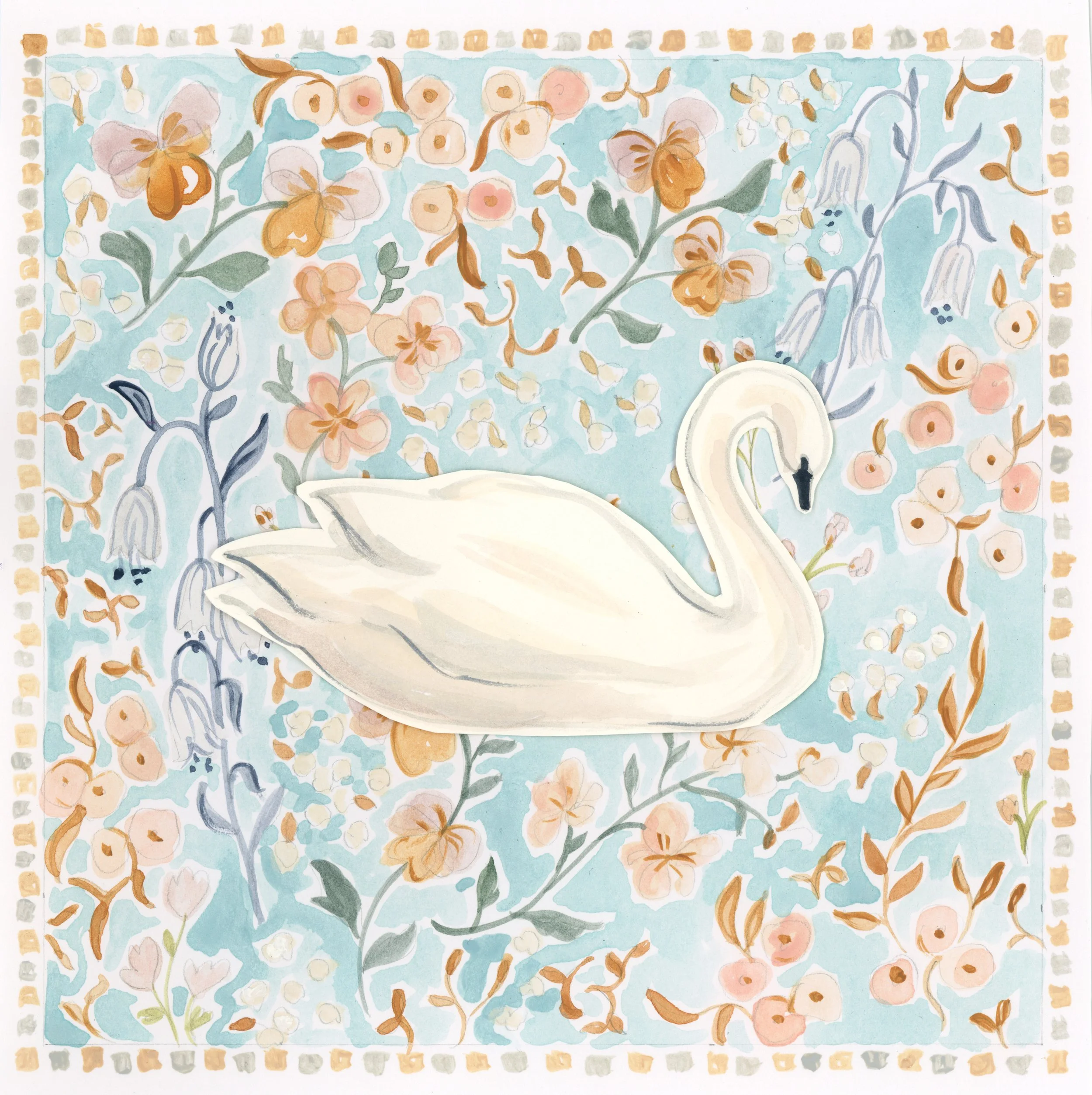 Chinoiserie Swan -
12x12" -
2025 -
Gouache Collage on Paper -
Original Sold -
Prints Available