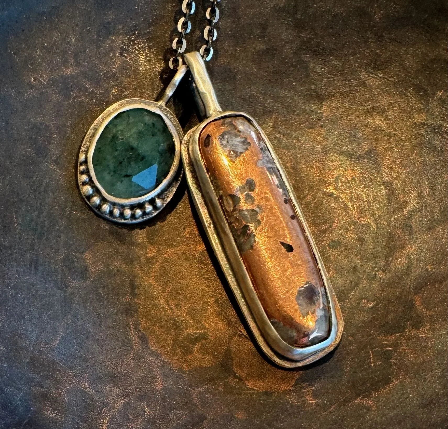 Copper and Brazilian Emerald Pendants