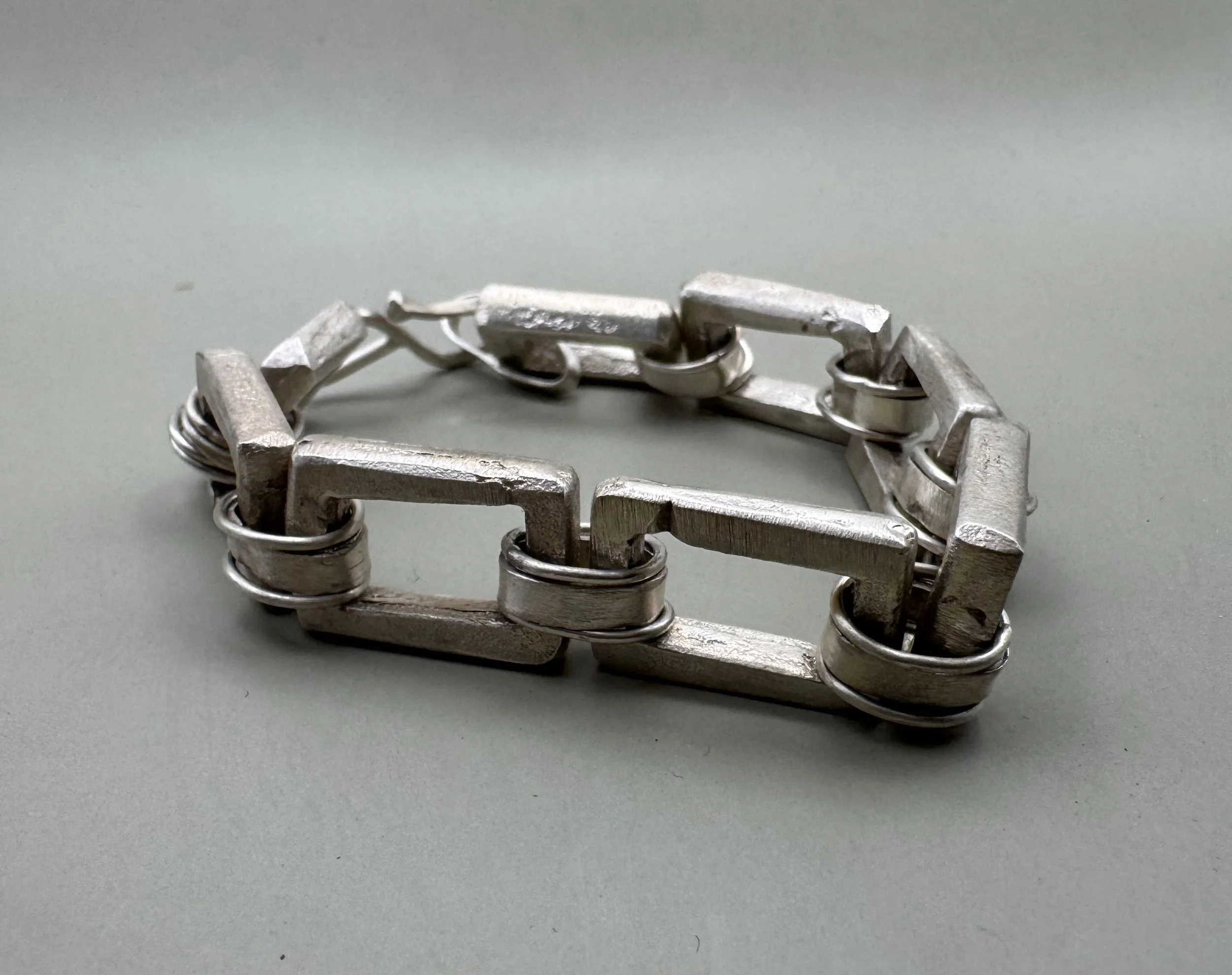 Handmade sand casted silver bracelet