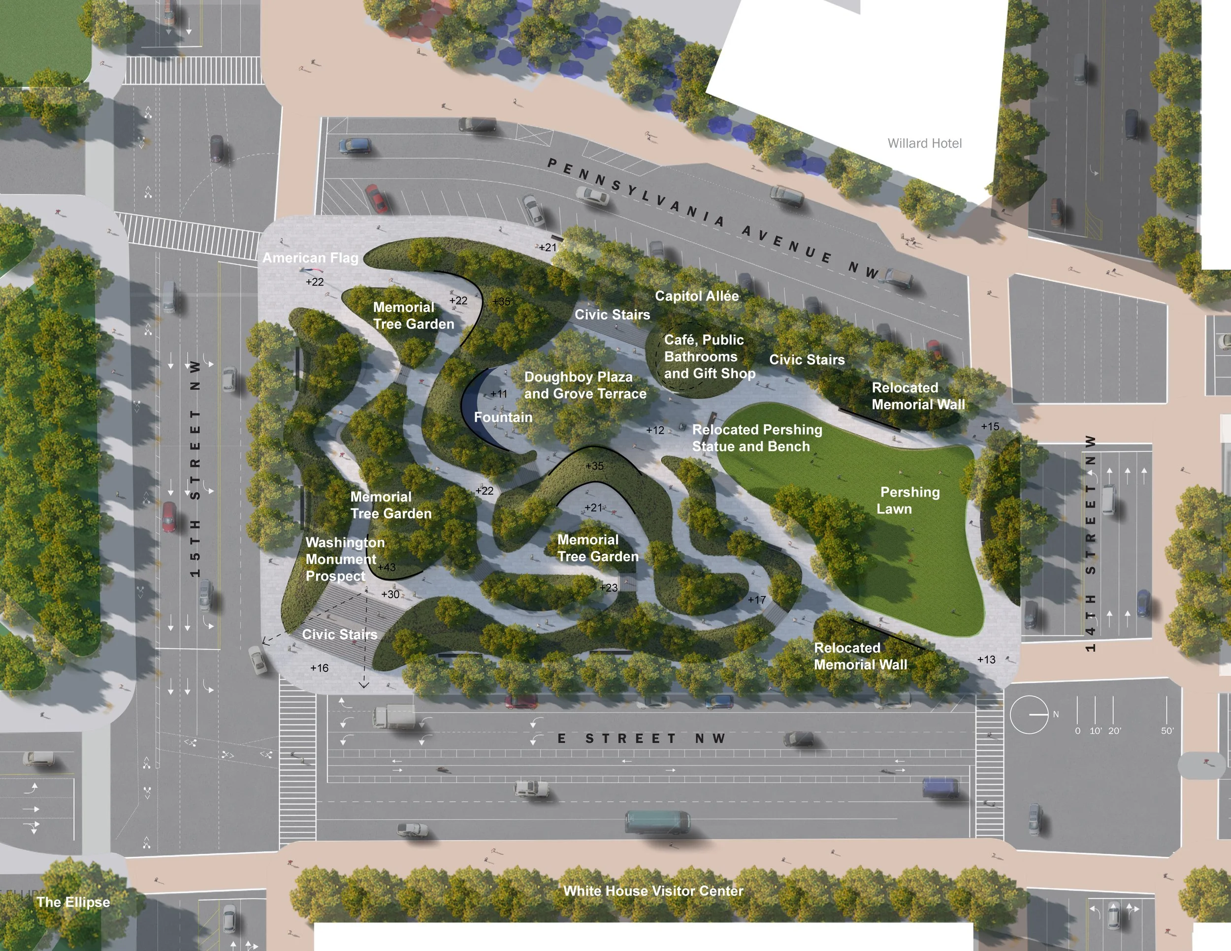 Diagram illustrating a plan view of the final World War I design proposal.