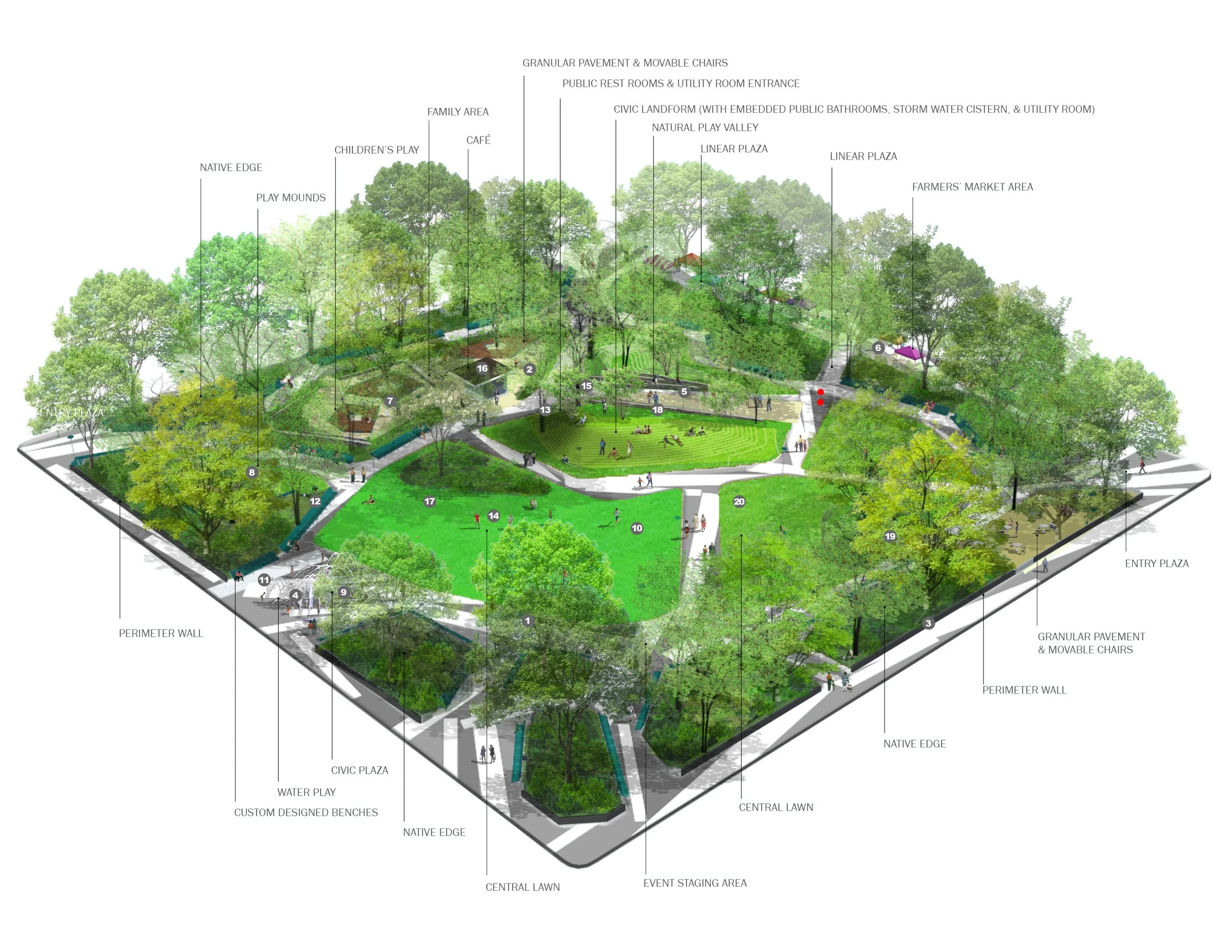 Moore Square Master Plan, Raleigh, NC. Developed with Counts Studio. National Competition Winner / National ASLA Award Winner