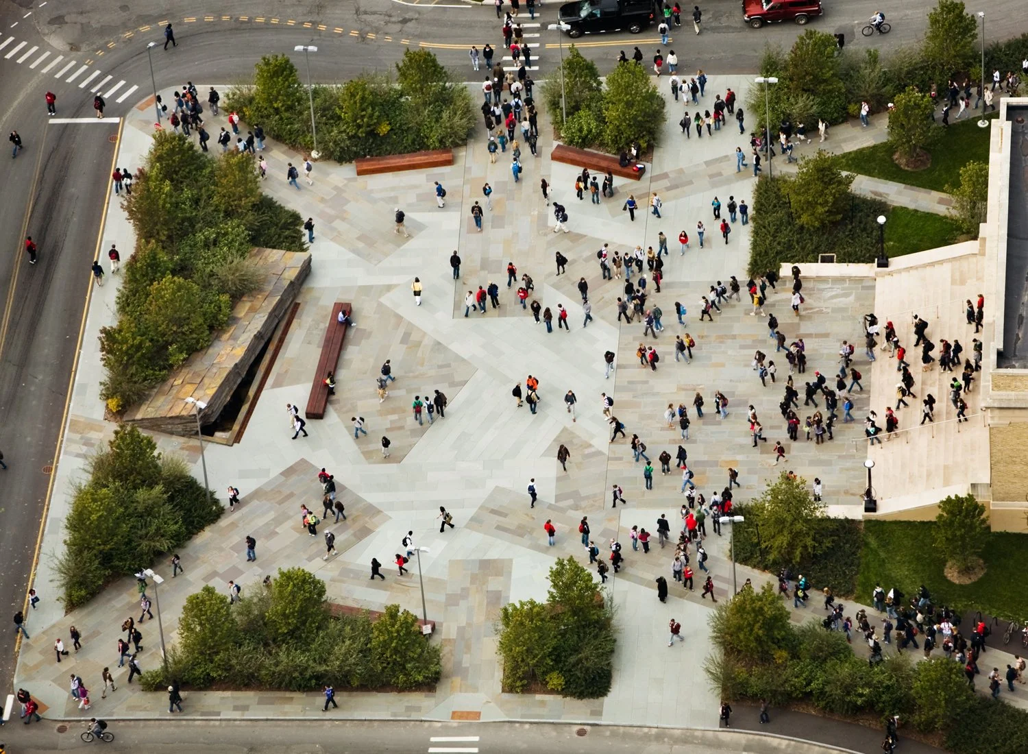 Bailey Plaza, Cornell University, Ithaca, NY. Developed with Michael Van Valkenburgh Associates. Building Stone Institute Tucker Design Award Winner. 
