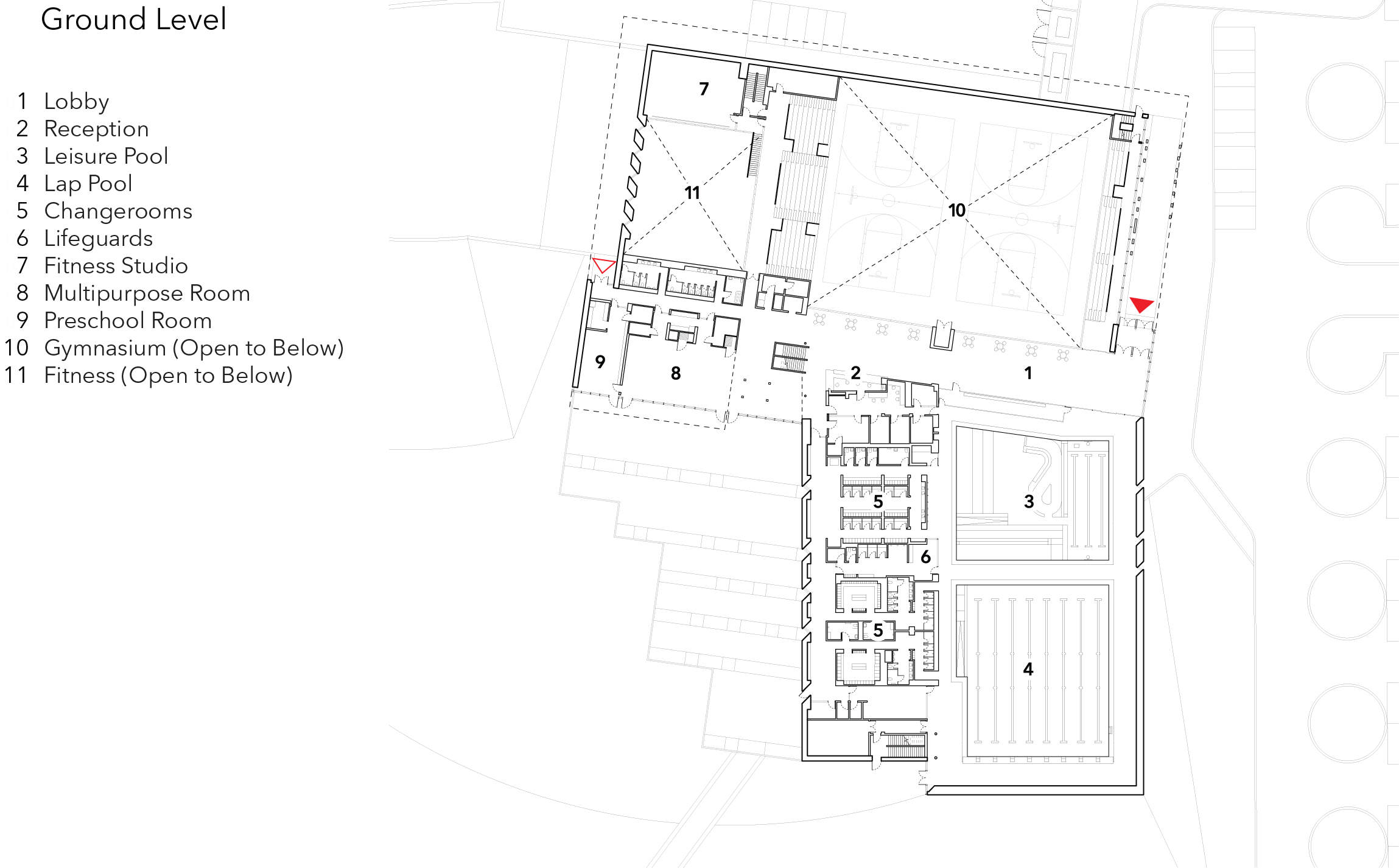 Orillia Recreation Centre Ground level Floorplan
