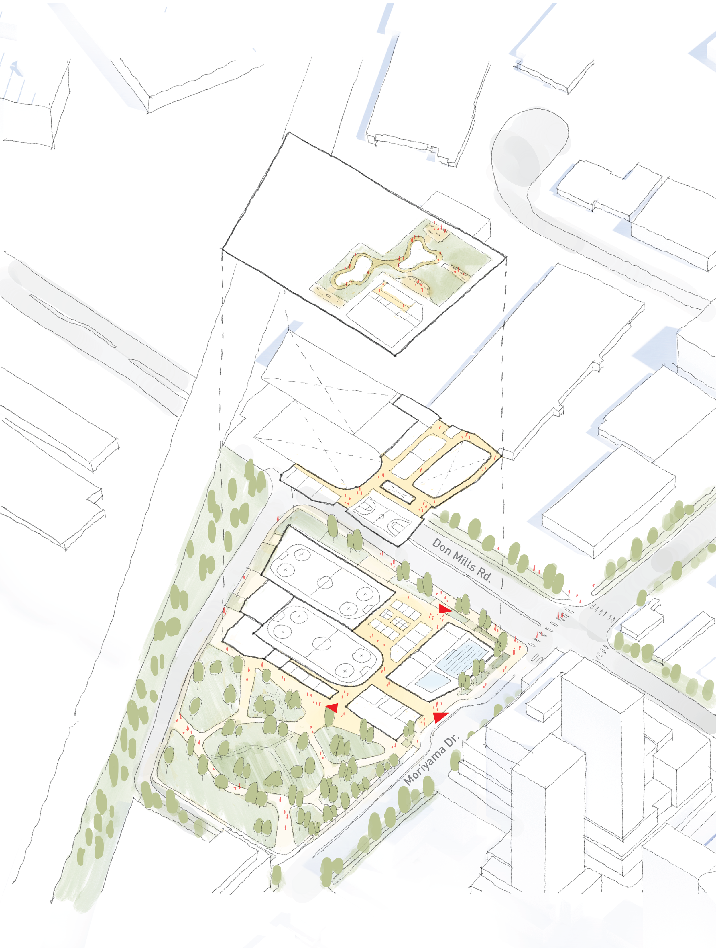 Diagram displaying ground, second and roof level