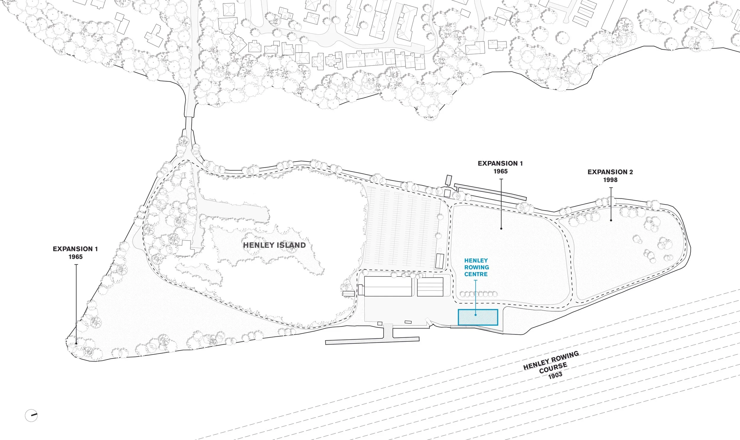 Diagram dispalying phased Henley Island expansions dating back to 1965 and 1998