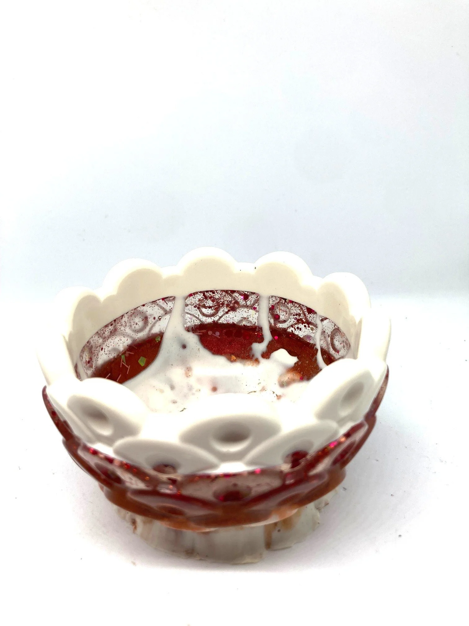 Small Resin Thicc Trinket Bowls " Copper and White" - Mismatched Set of 2