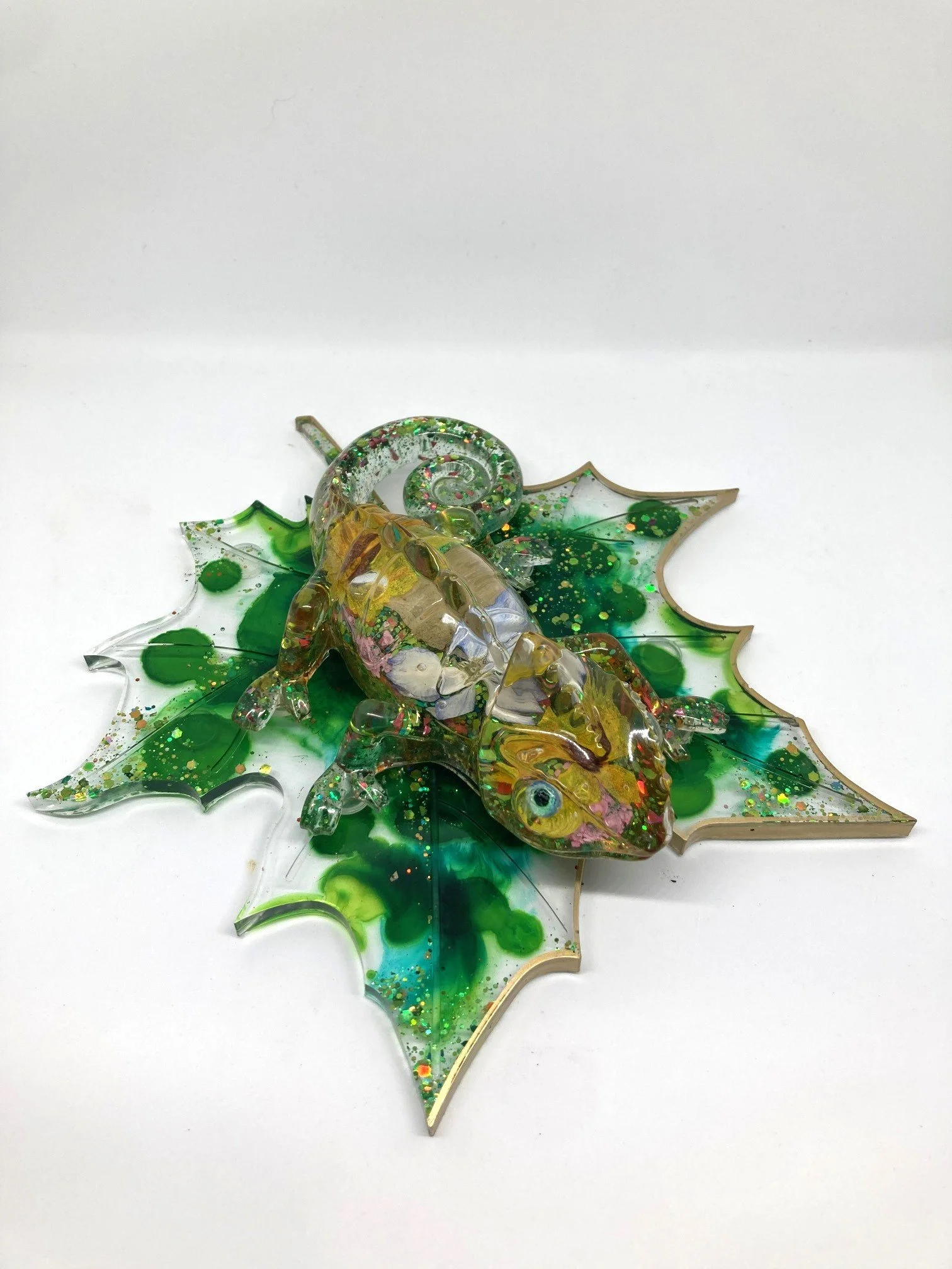 Resin Figurine_Flowered Yellow and Blue Chameleon on Leaf_SideView.jpg
