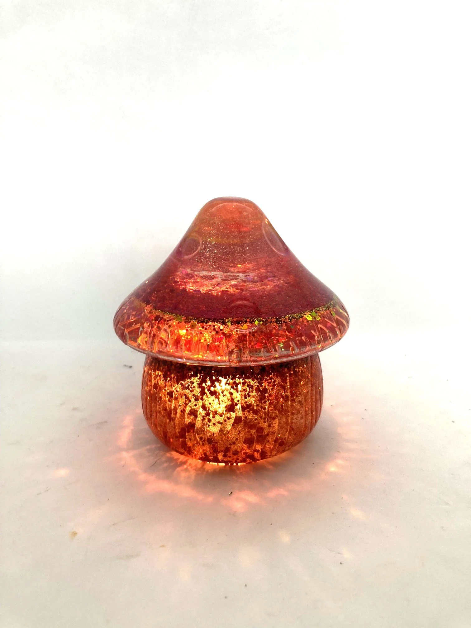 "Large Top" Resin Mushroom Glow Jar and Light - Holographic "Brouhaha".   Led light included