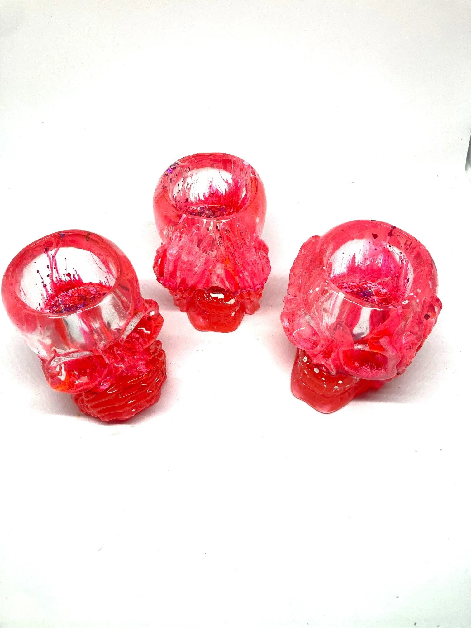 Large Resin Pink Mystic Skull Votives with LED Enchantment, "Hear no Evil, See no Evil". LED lights included