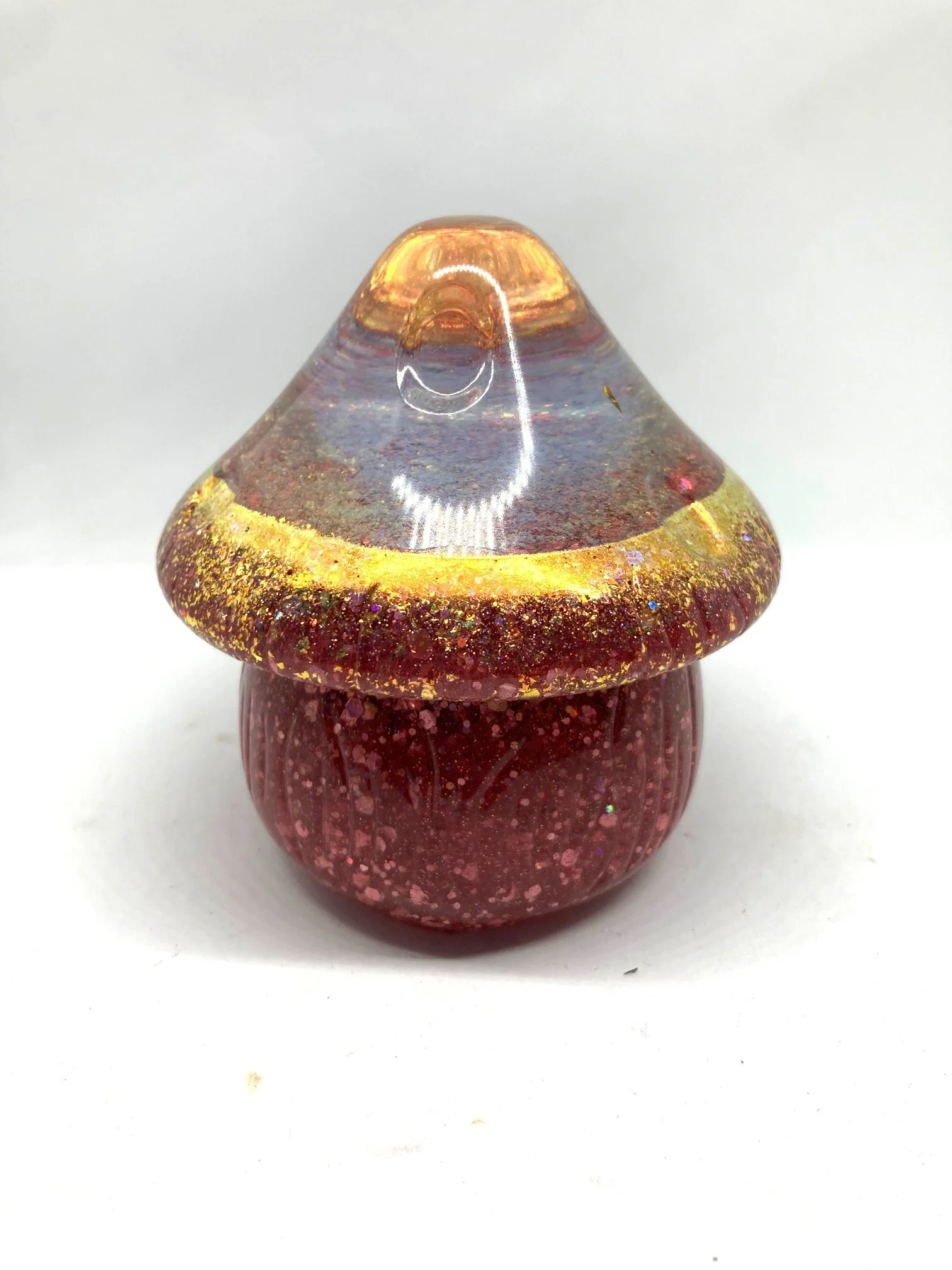 "Large Top" Resin Mushroom Glow Jar and Light - Holographic "Scalloped Seashells".   Led light included