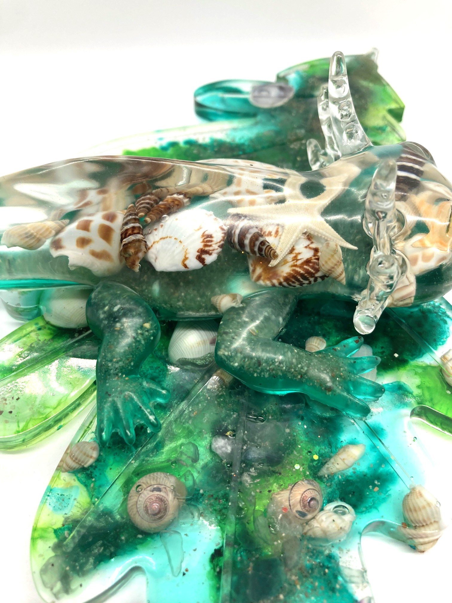 Resin Figurine Shell Yeah Axolotl on Leaf_Side View Close Up.jpg