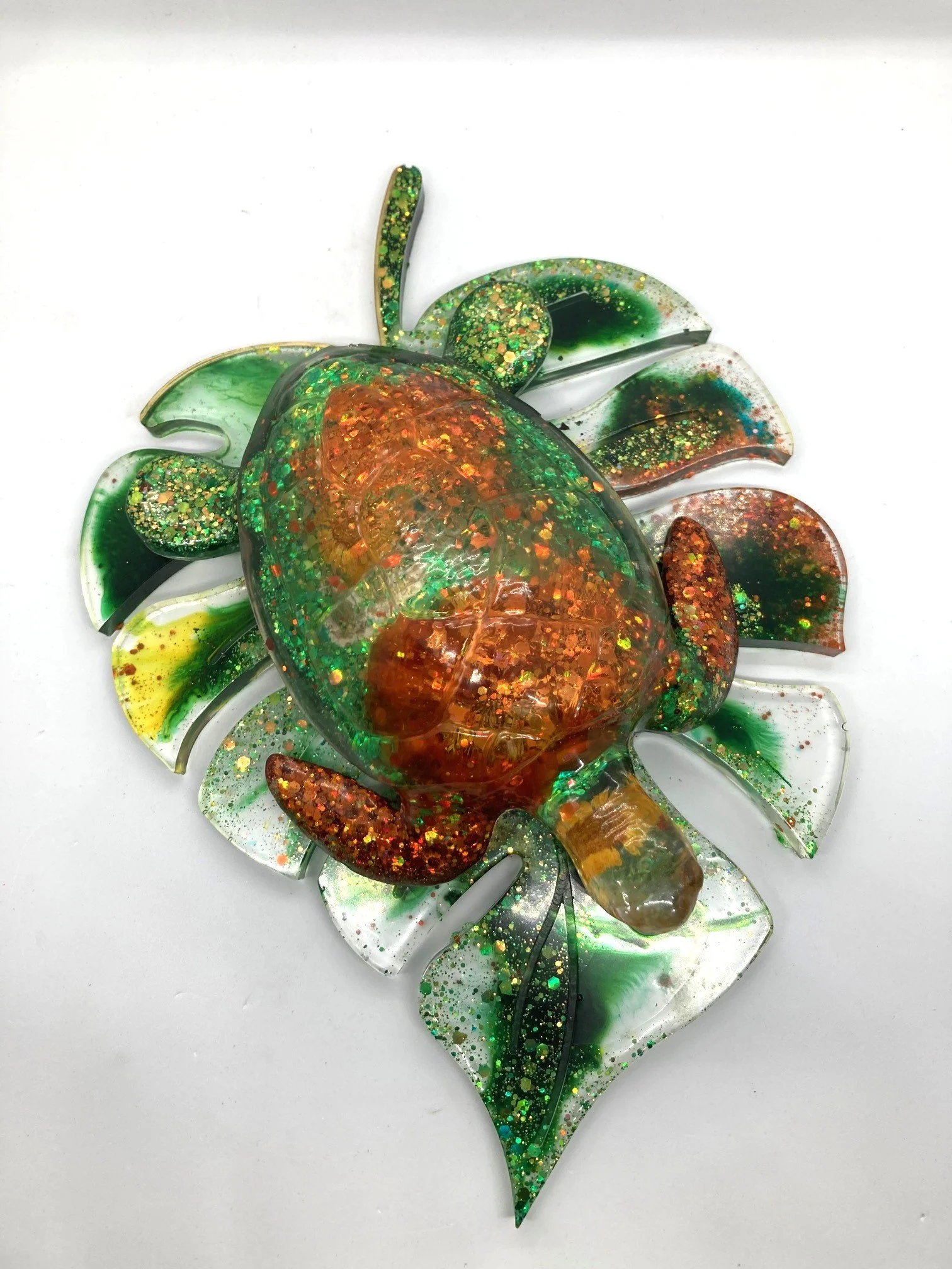 Resin Figurine_Flowered Orange Daze Turtle on Leaf_From Above.jpg