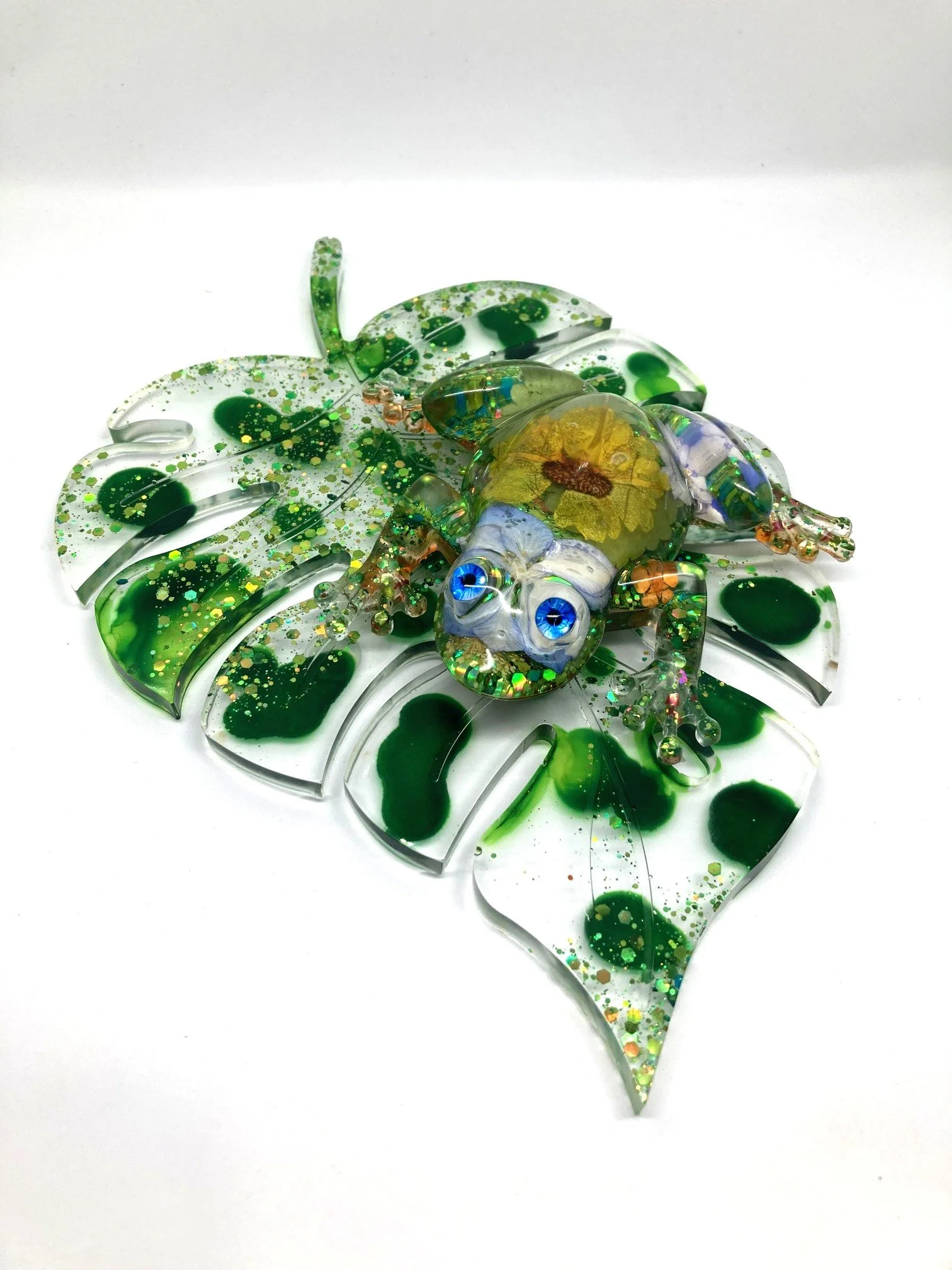 Resin Figurine_Flowered Blue and Yellow Frog on Leaf.jpg