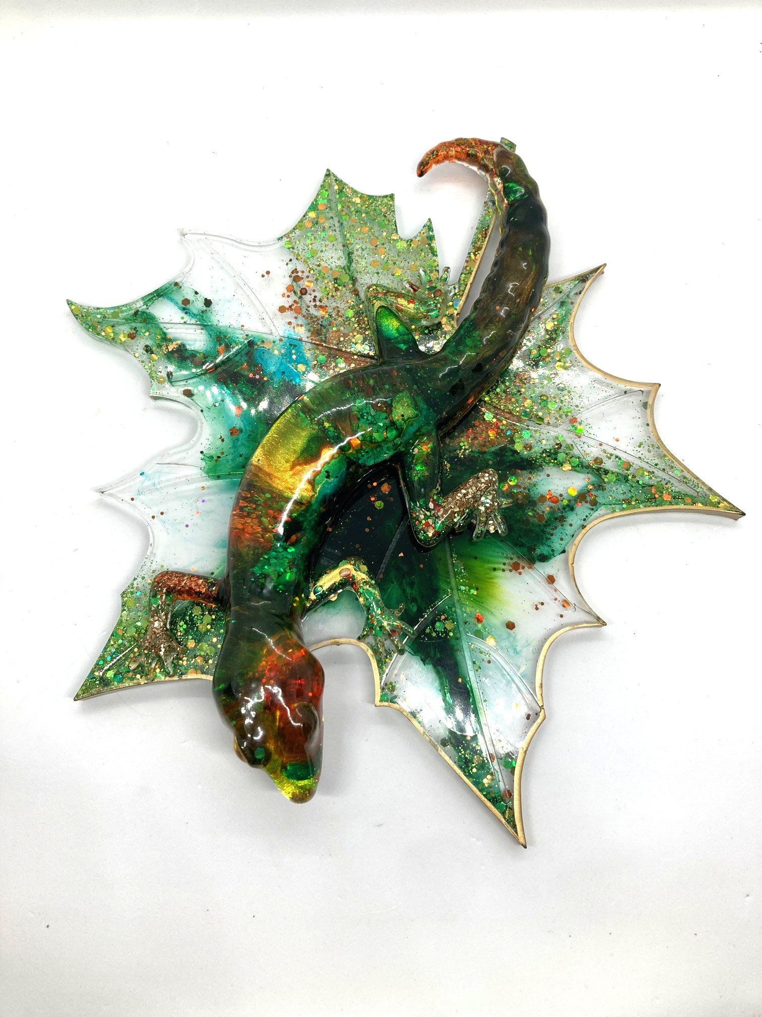 Resin Figurine_Yellow Orange Green Salamander on Leaf_From Above.jpg