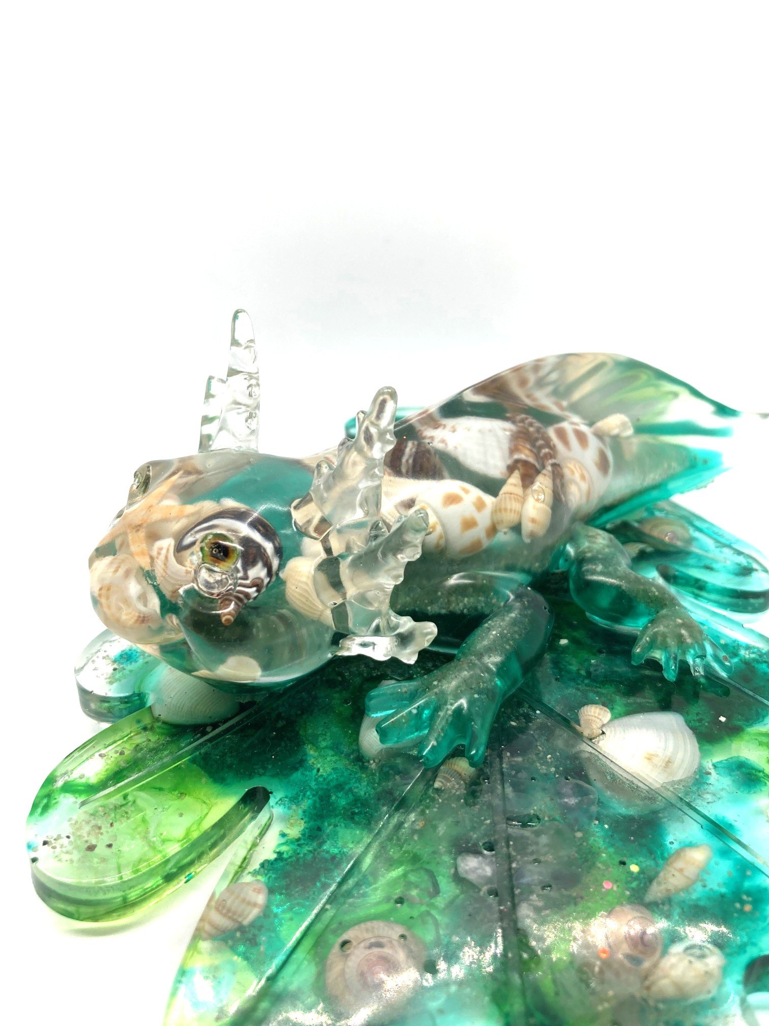 Resin Figurine Shell Yeah Axolotl on Leaf_Side View.jpg