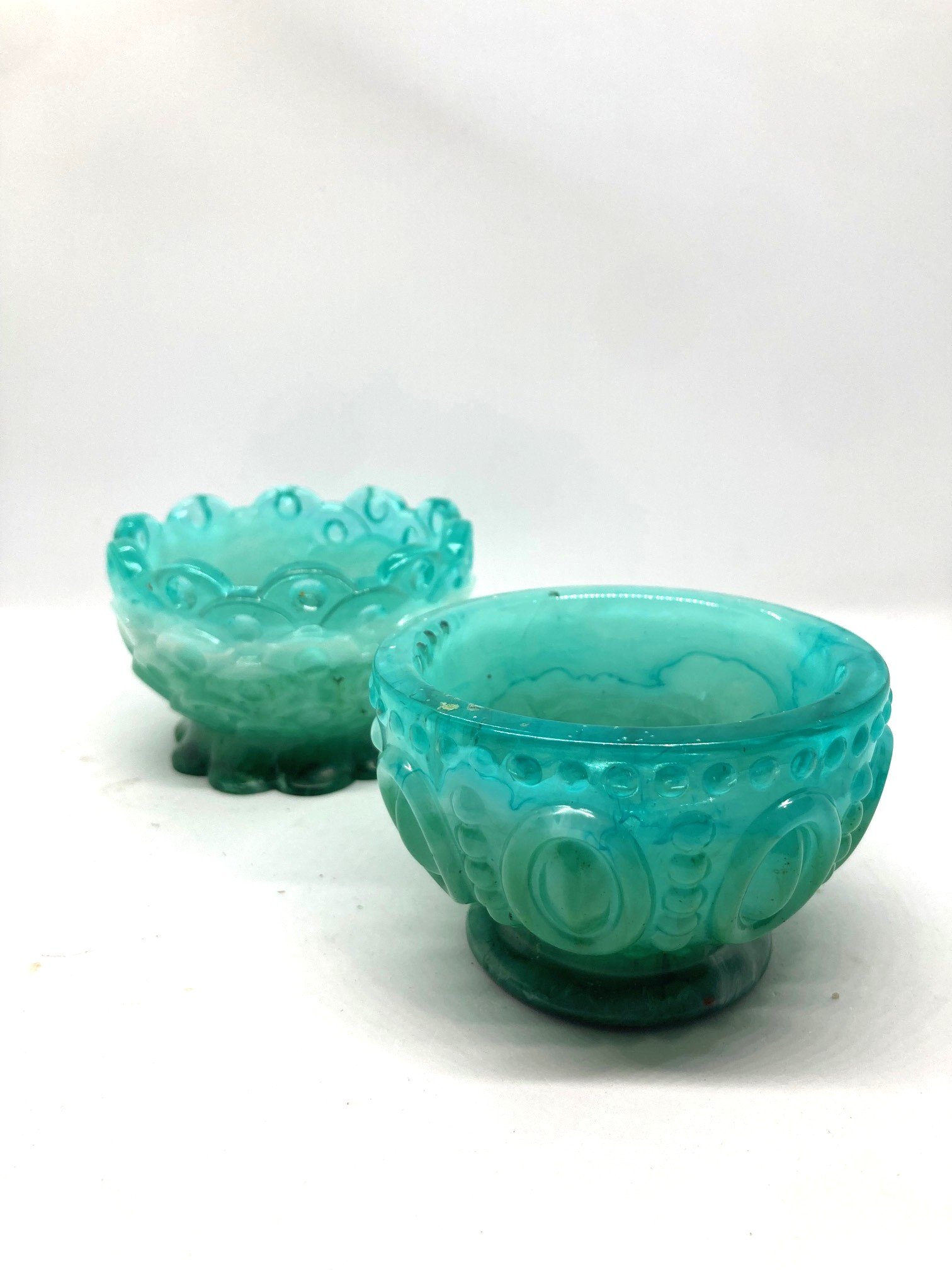 Small Resin Trinket Bowls, Thicc and Footed "Land and Sea" Set of 2