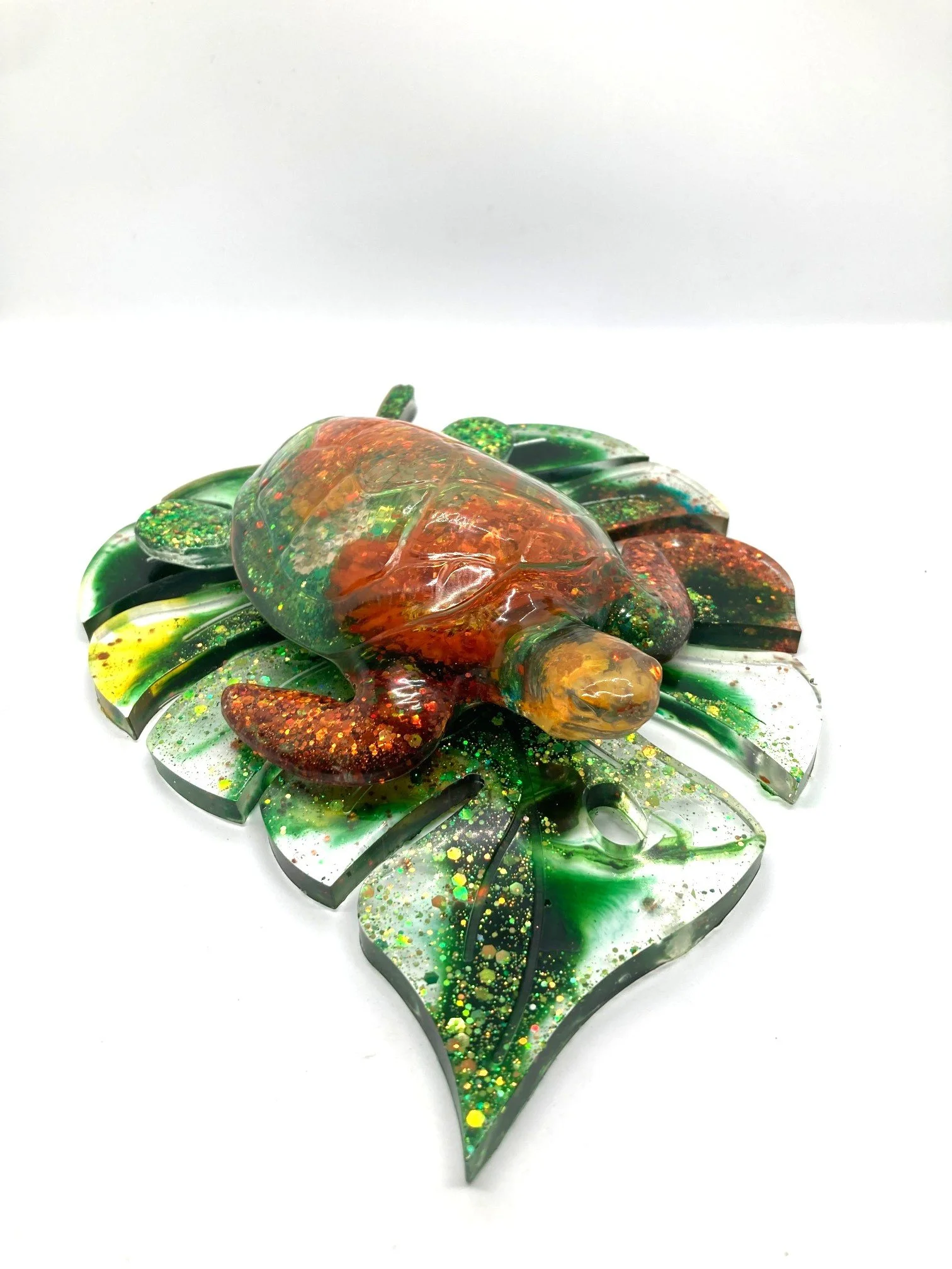 Resin Figurine_Flowered Orange Daze Turtle on Leaf.jpg