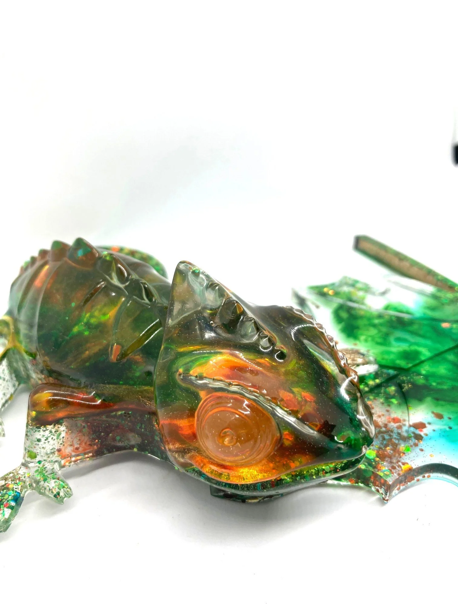 Resin Figurine_Yellow Orange Green Chameleon on Leaf_Side Eye.jpg