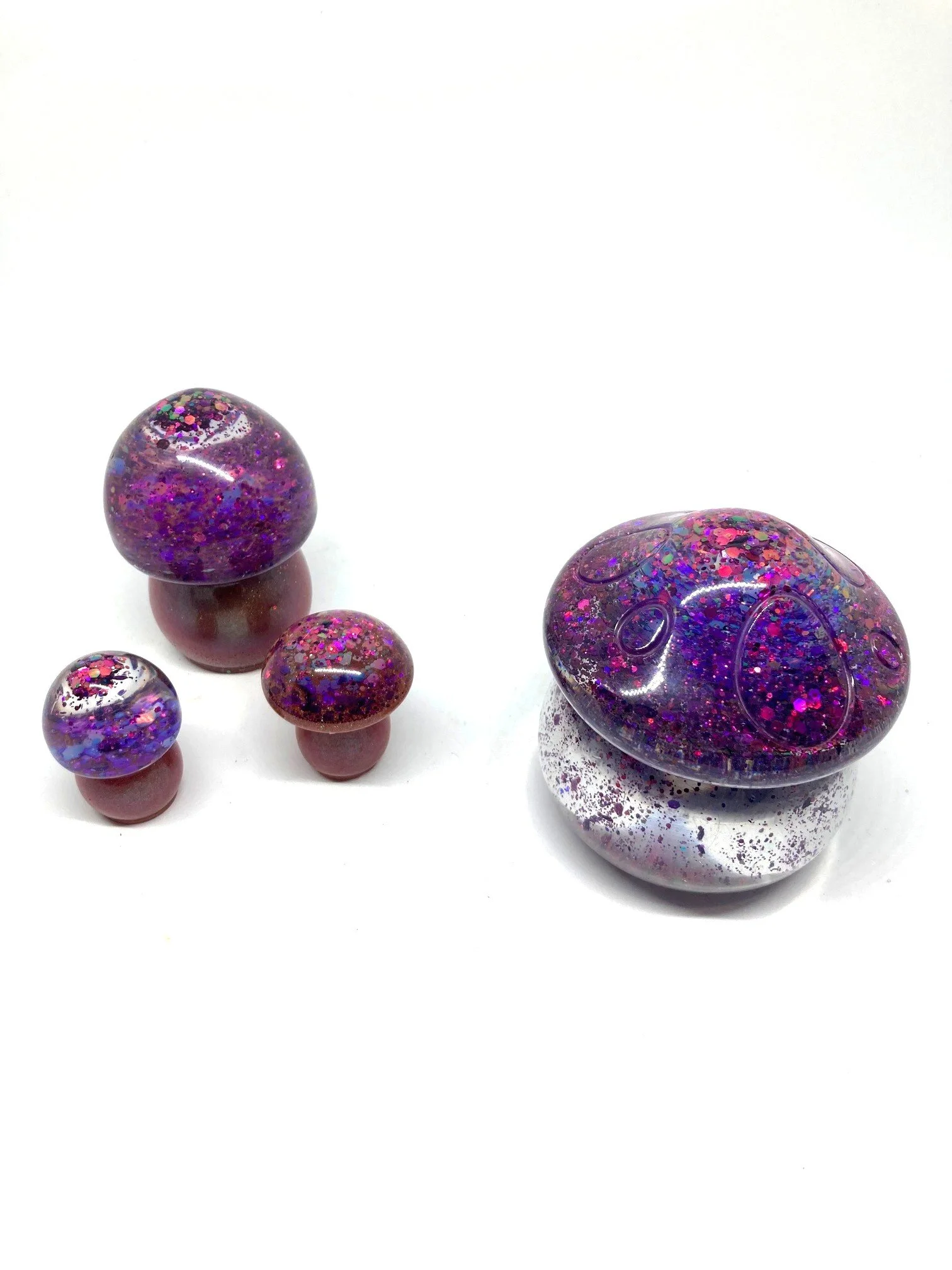 Enchanted Resin Holographic "Gobbledygook" Mushroom Set (3 Mushrooms) with Jar