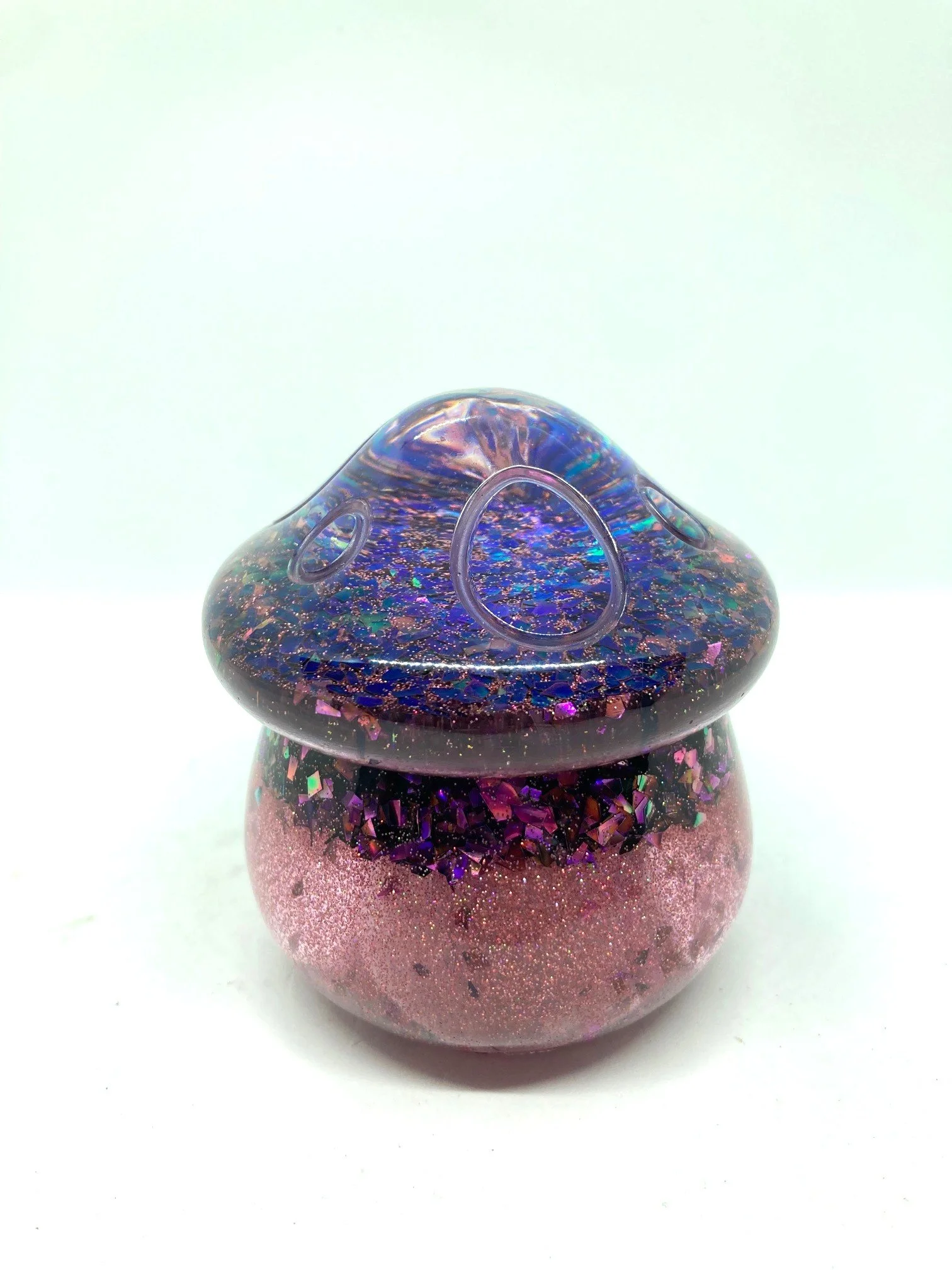 Resin Mushroom Jar and Light "Catch 22 with Pink glitter".  LED light Included