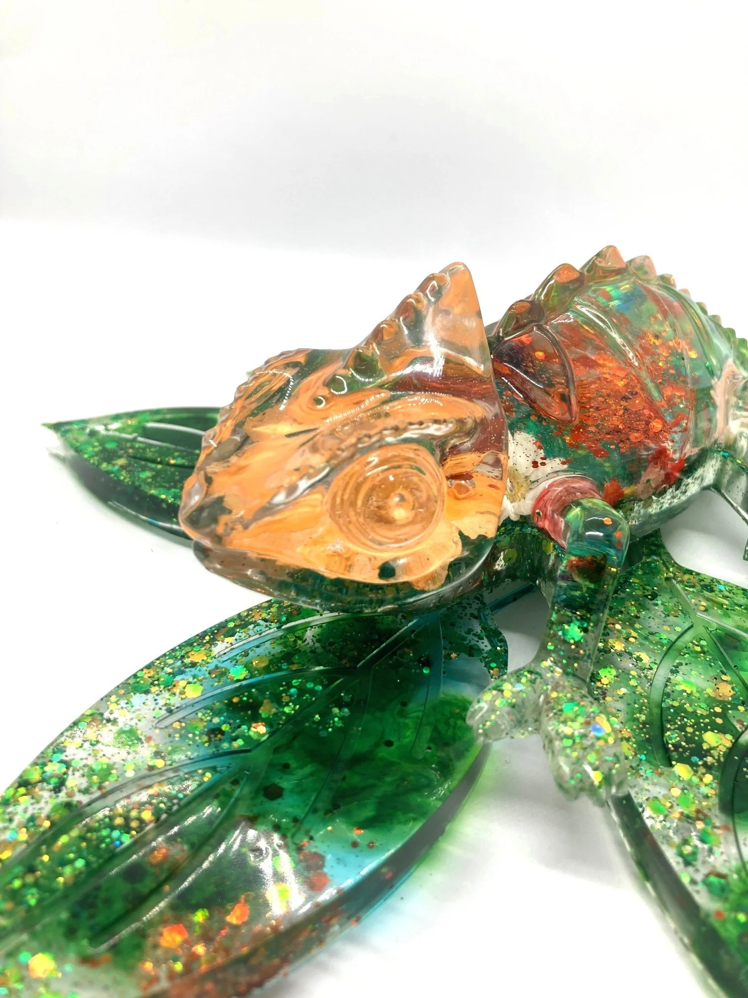 Resin Figurine_Flowered Orange Daze Chameleon on Leaf_CloseUp.jpg