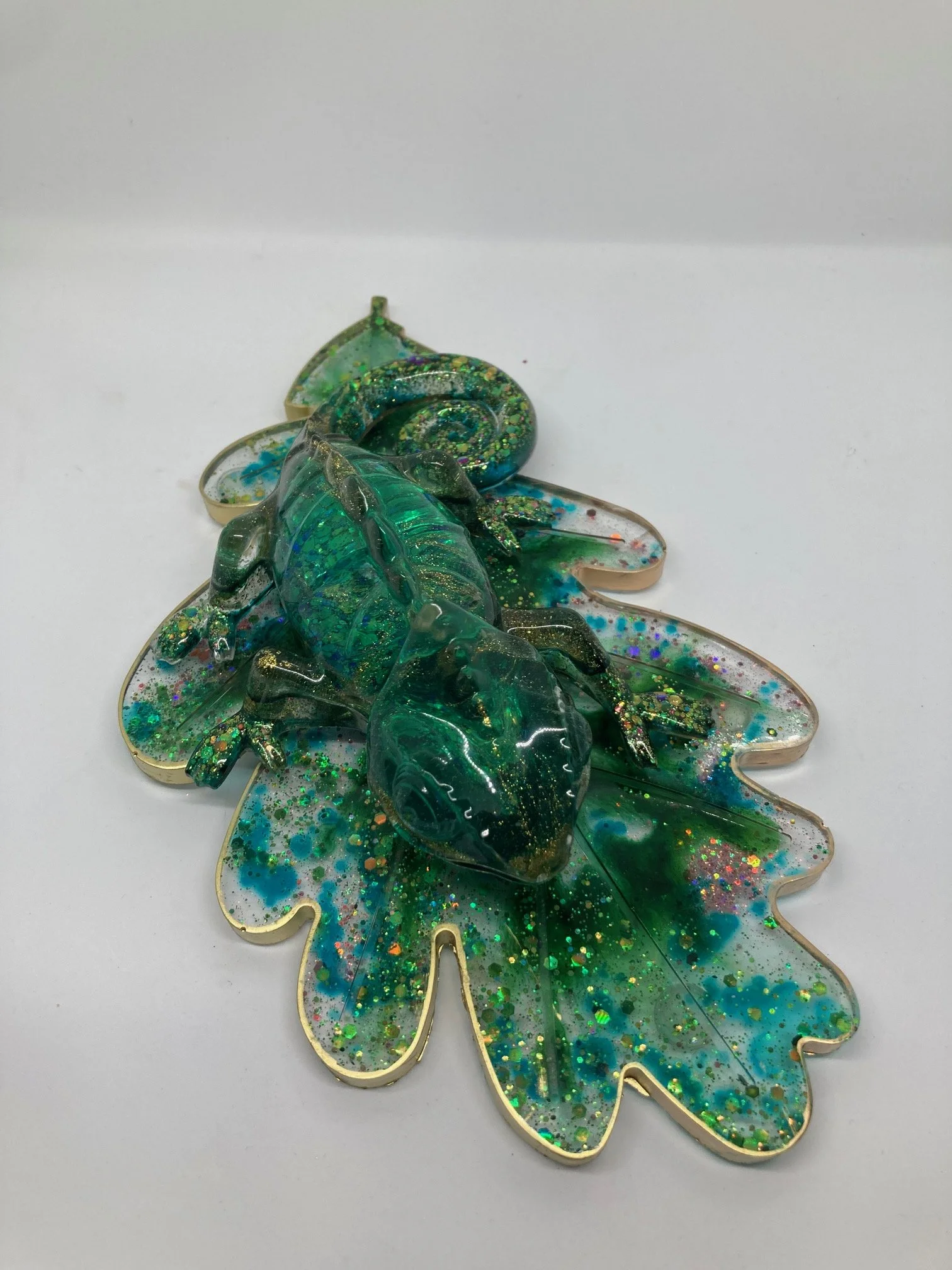 Resin Figurine_Aquamarine and Gold Chameleon on Leaf.jpg