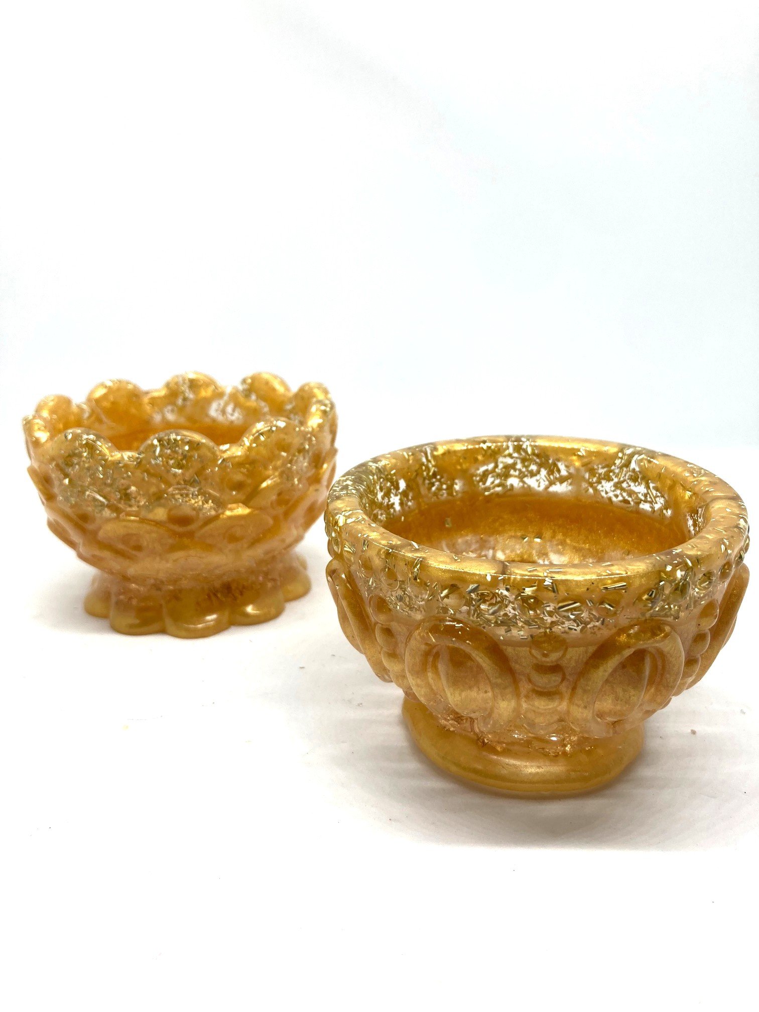 Small Resin Thicc Trinket Bowls "Golden Glimmer" Set of 2