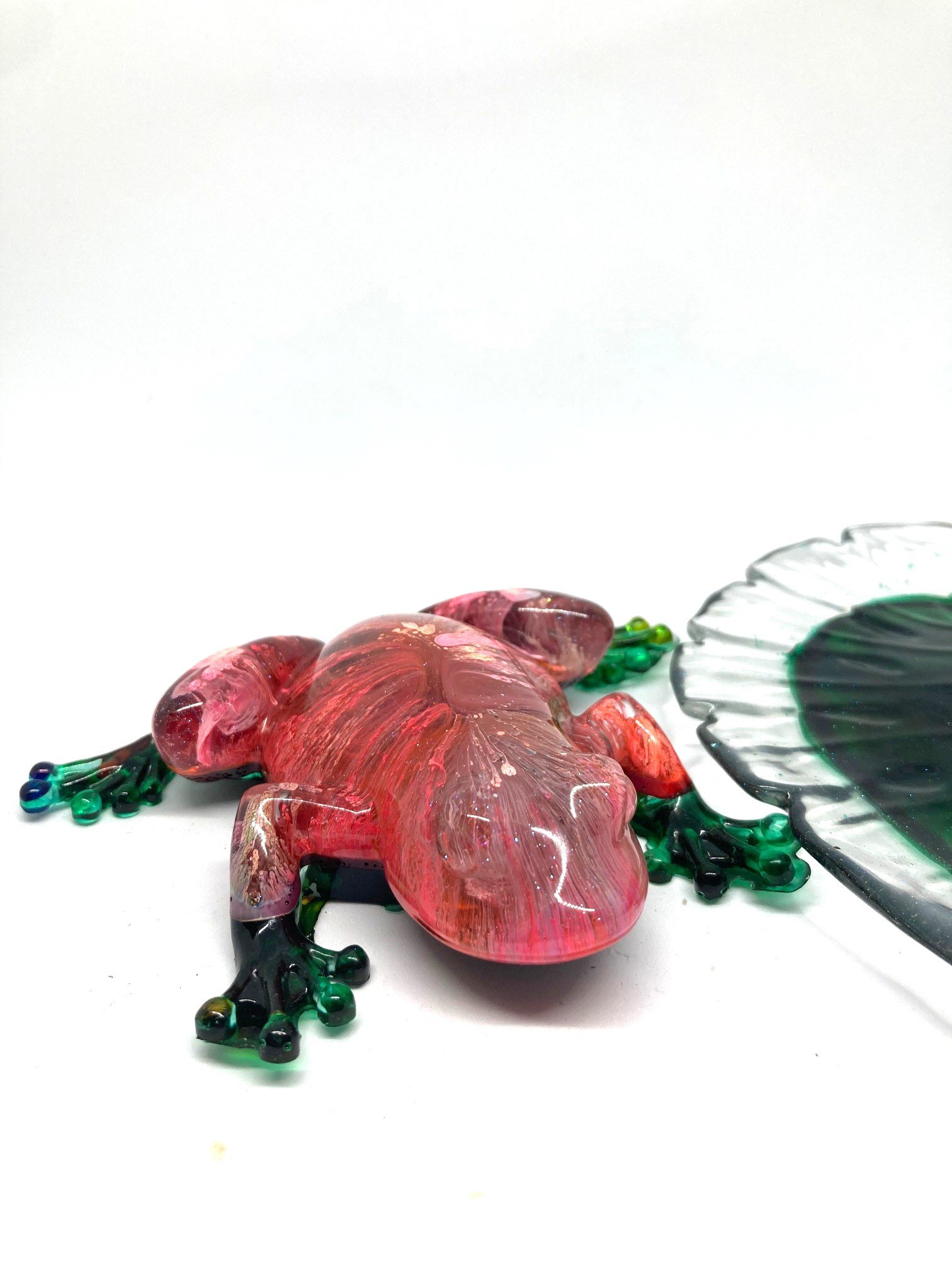 Resin Figurine "Pink Splatter" Frog on Small Lilly Pad