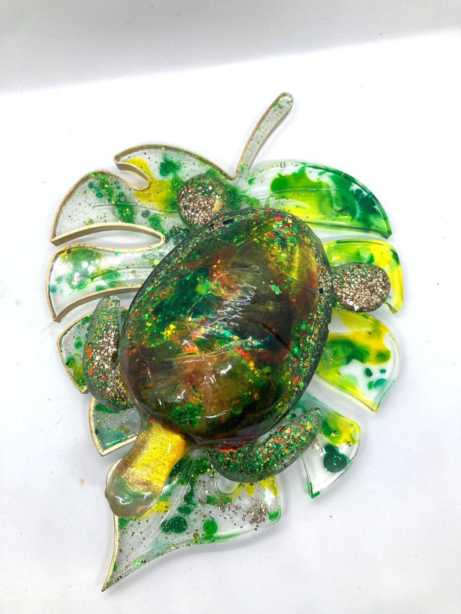 Resin Figurine_Golden Rainbow Turtle on Leaf_From Above.jpg