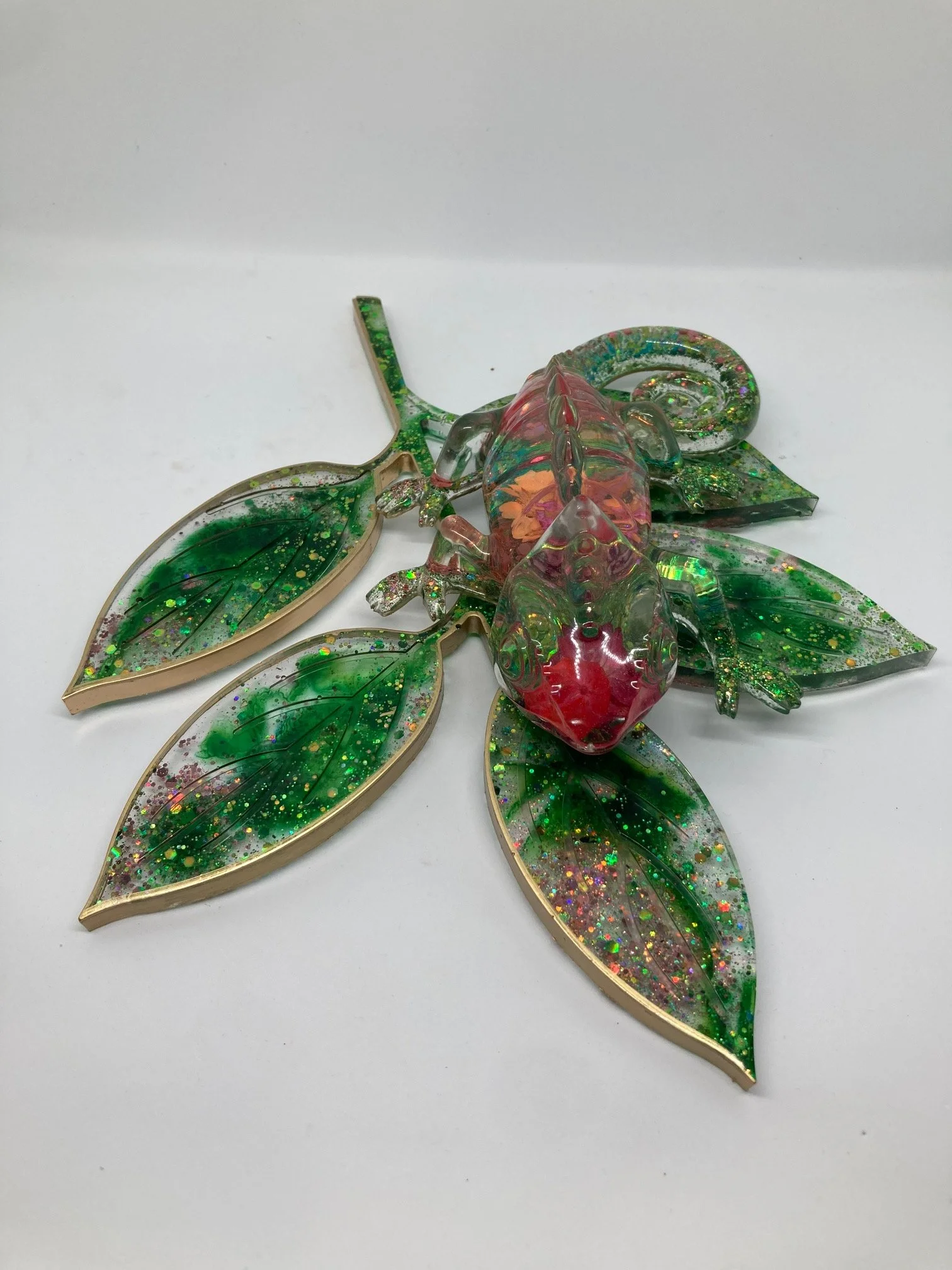 Resin Figurine_Flowered RedOrange Chameleon on Leaf.jpg