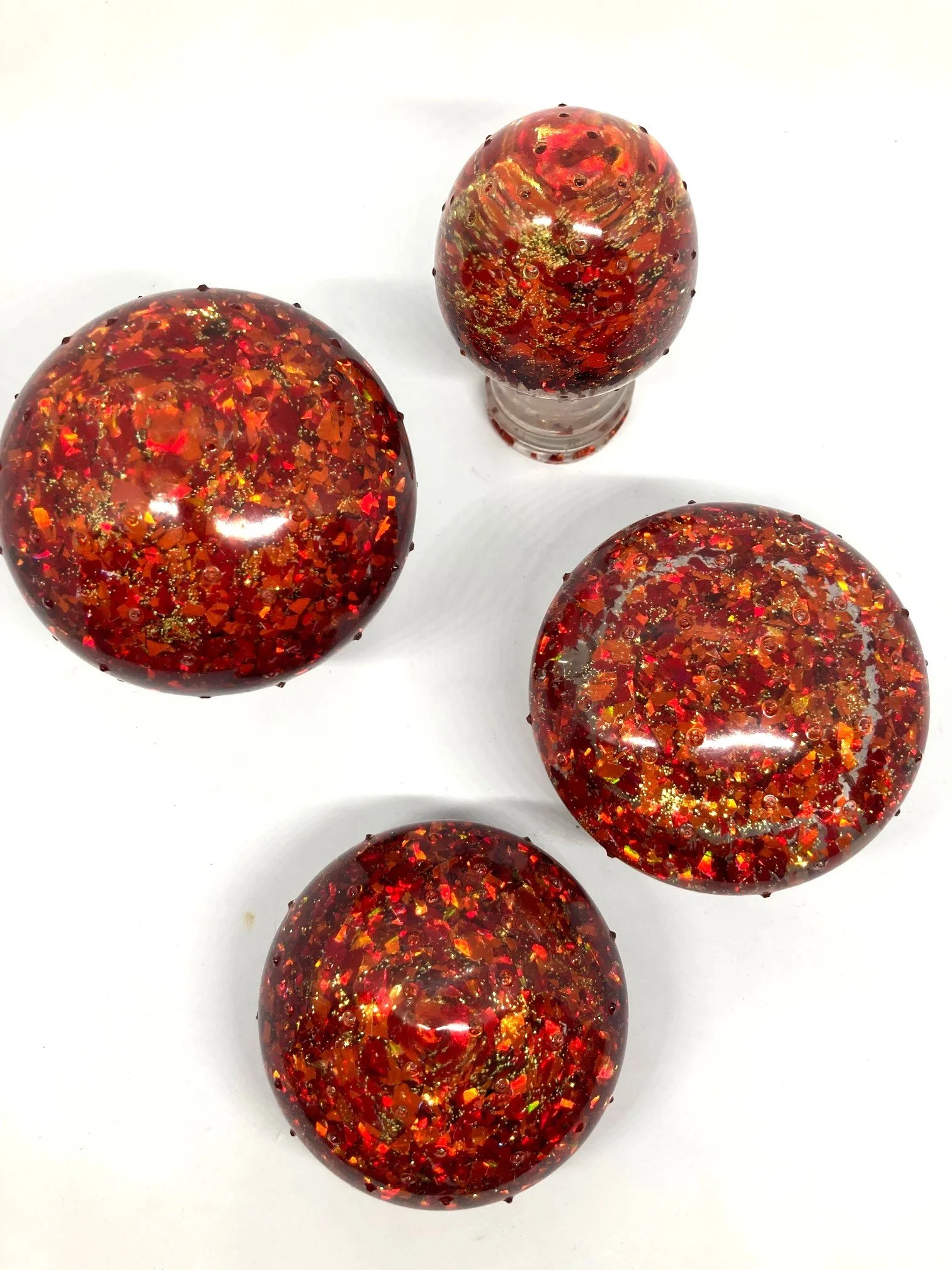 Resin Figurine_Large Mushroom Foursome_Red with Gold Flecks_FromAbove.jpg