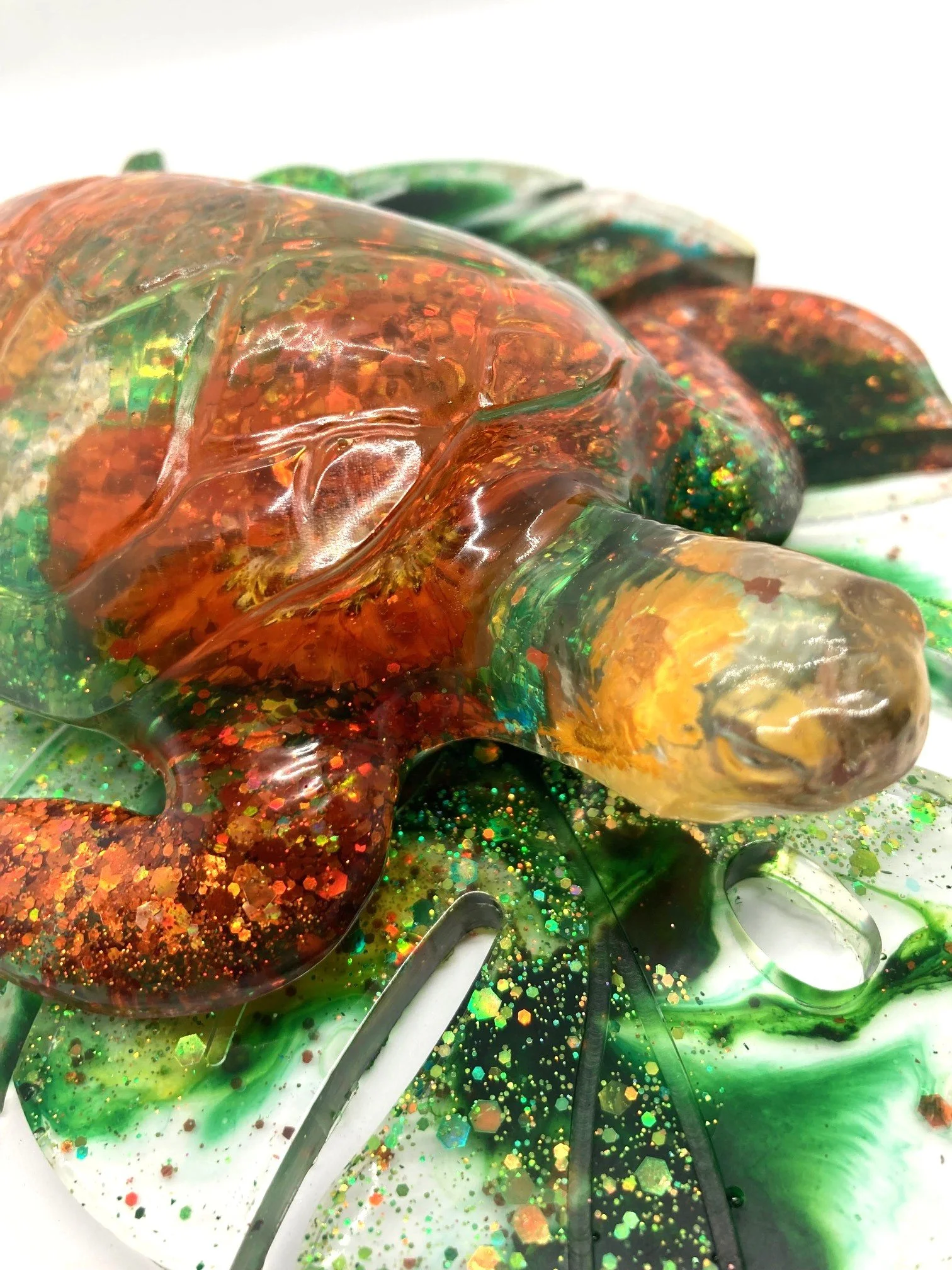 Resin Figurine_Flowered Orange Daze Turtle on Leaf_SideEye.jpg